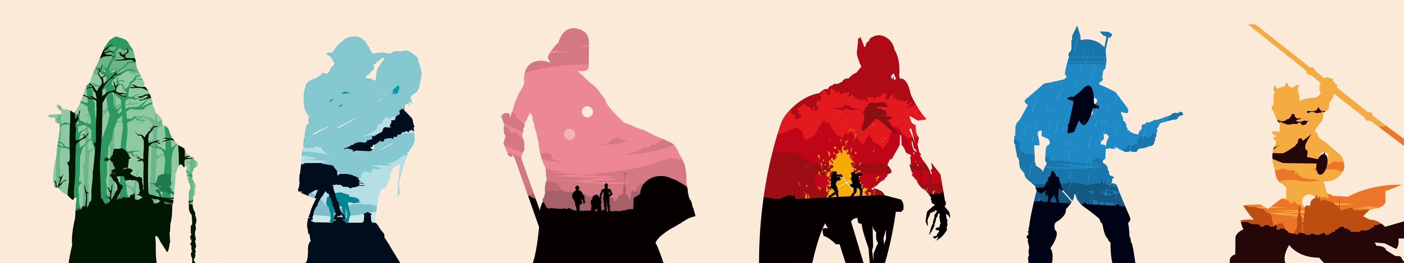 5760x1080 Star Wars, Silhouette, Olly Moss Wallpaper HD / Desktop