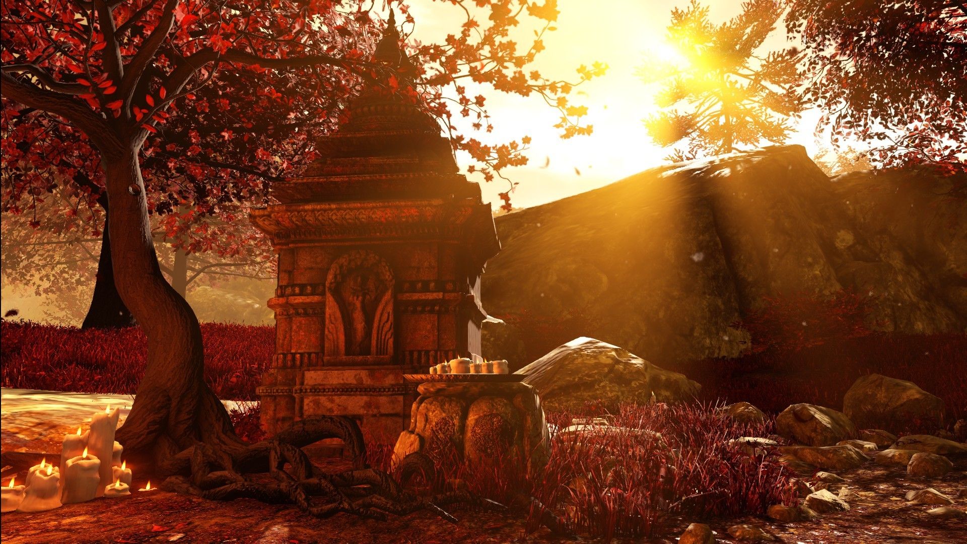 1920x1080 Wallpaper The sun, Red, Autumn, Rays