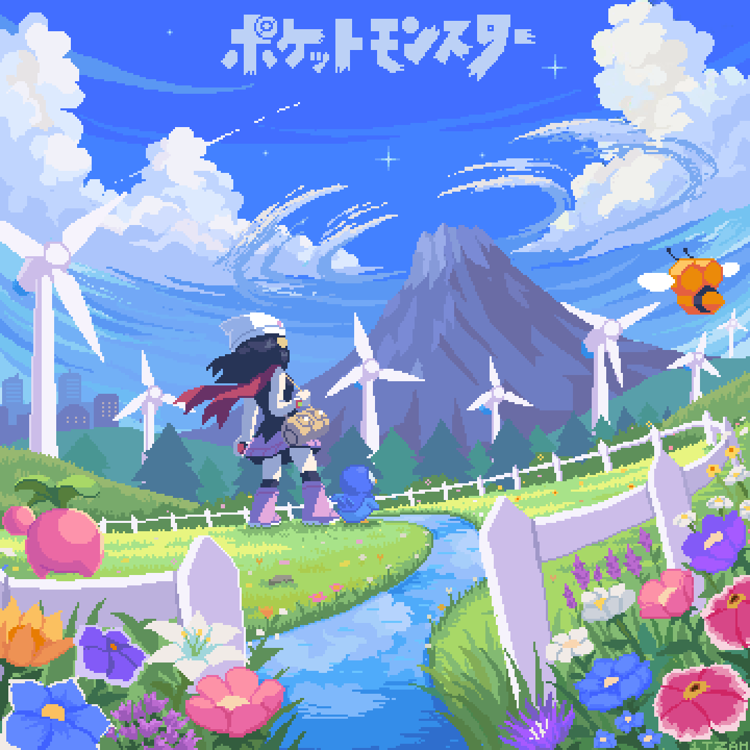 1080x1080 Floaroma Town Pixel Art. Animated