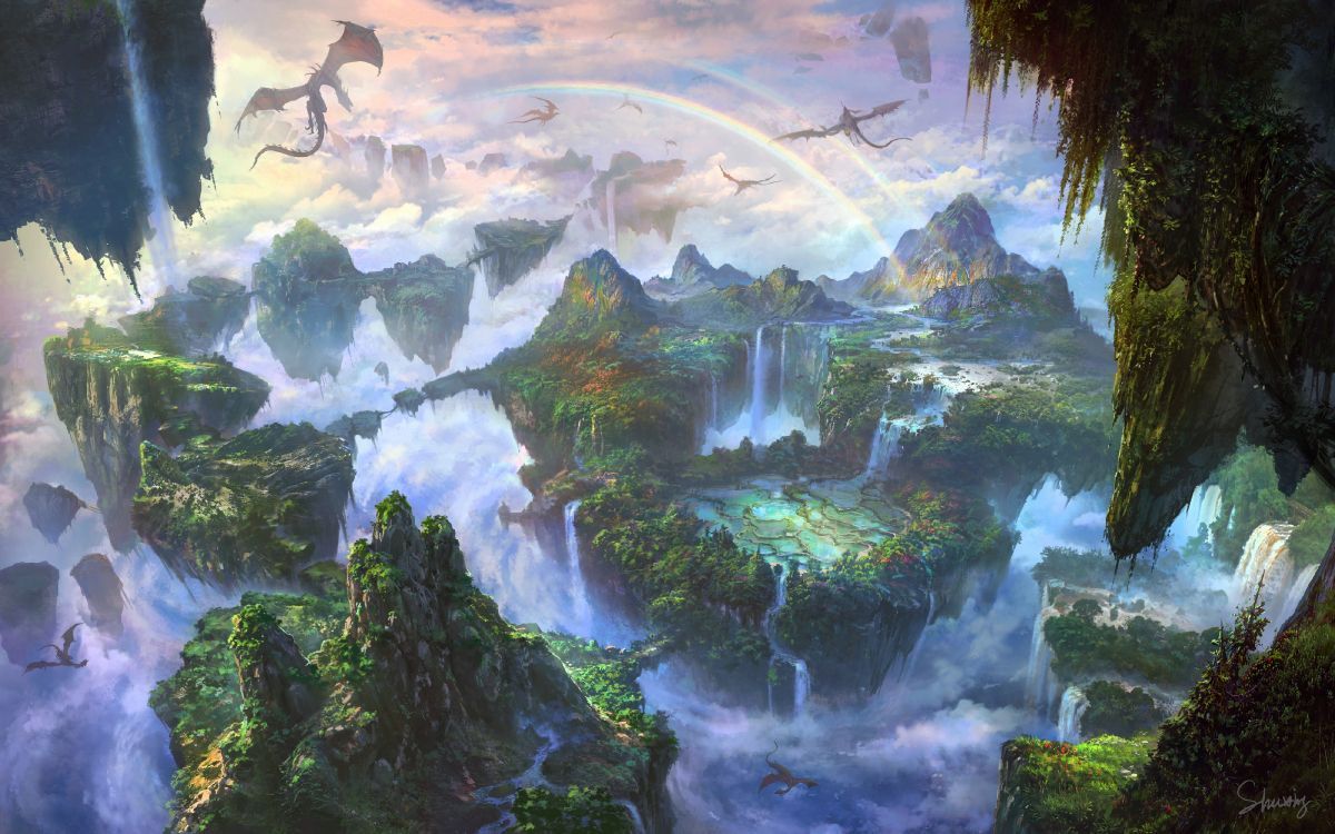 1200x750 Wallpaper Green and Brown Water Falls