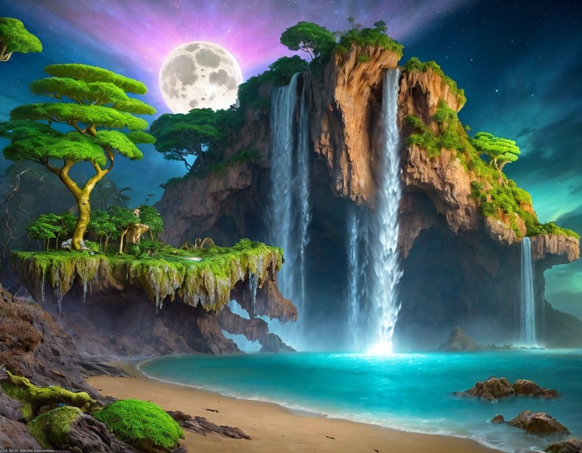 1152x896 Fantasy Landscape with Waterfalls
