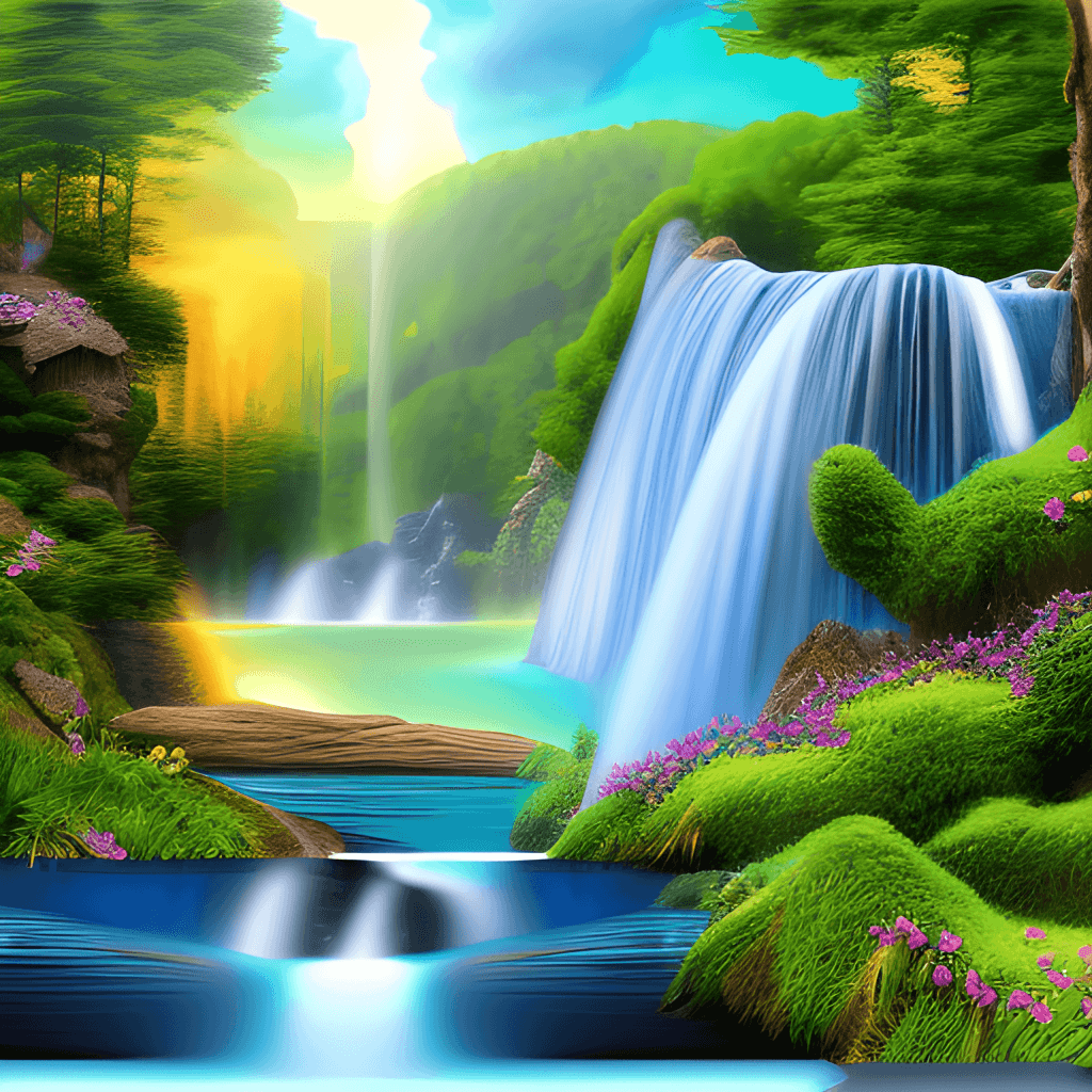 1024x1024 Summer Waterfall Landscape Sublimation