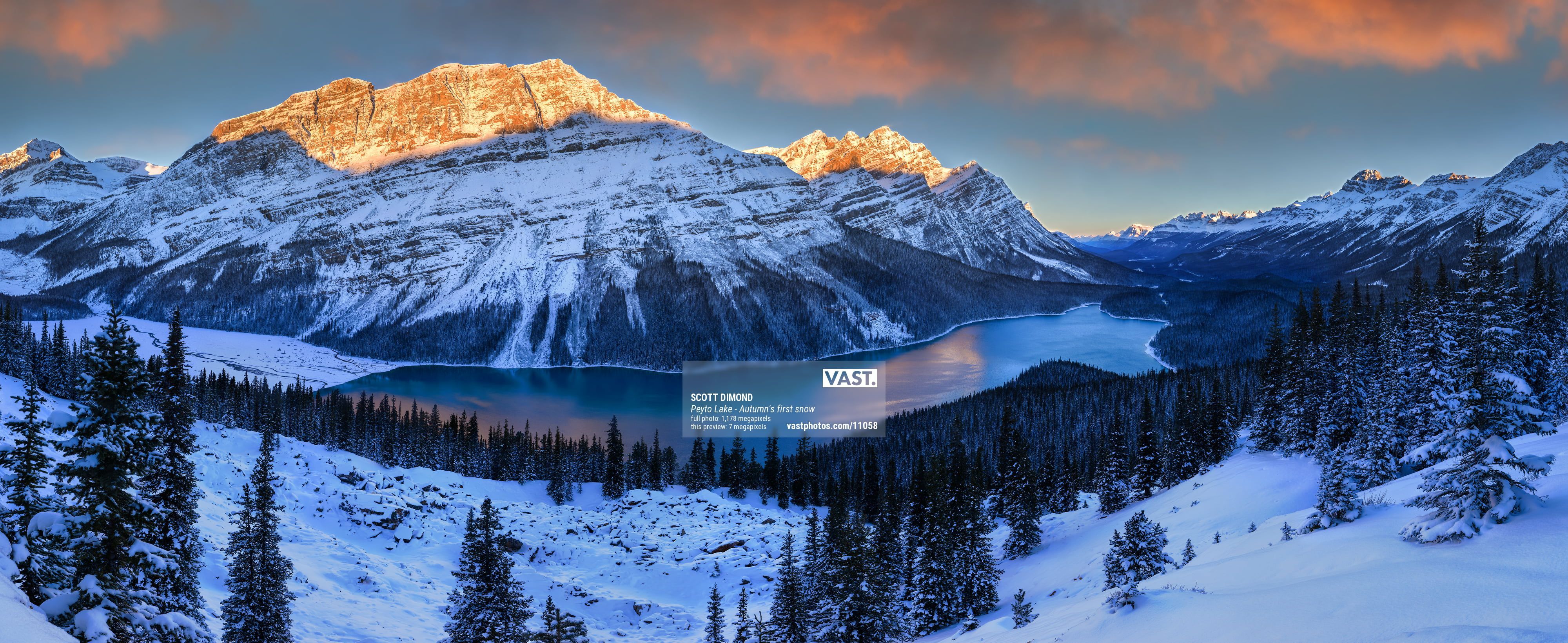 4000x1642 Snowy mountain landscape wallpaper