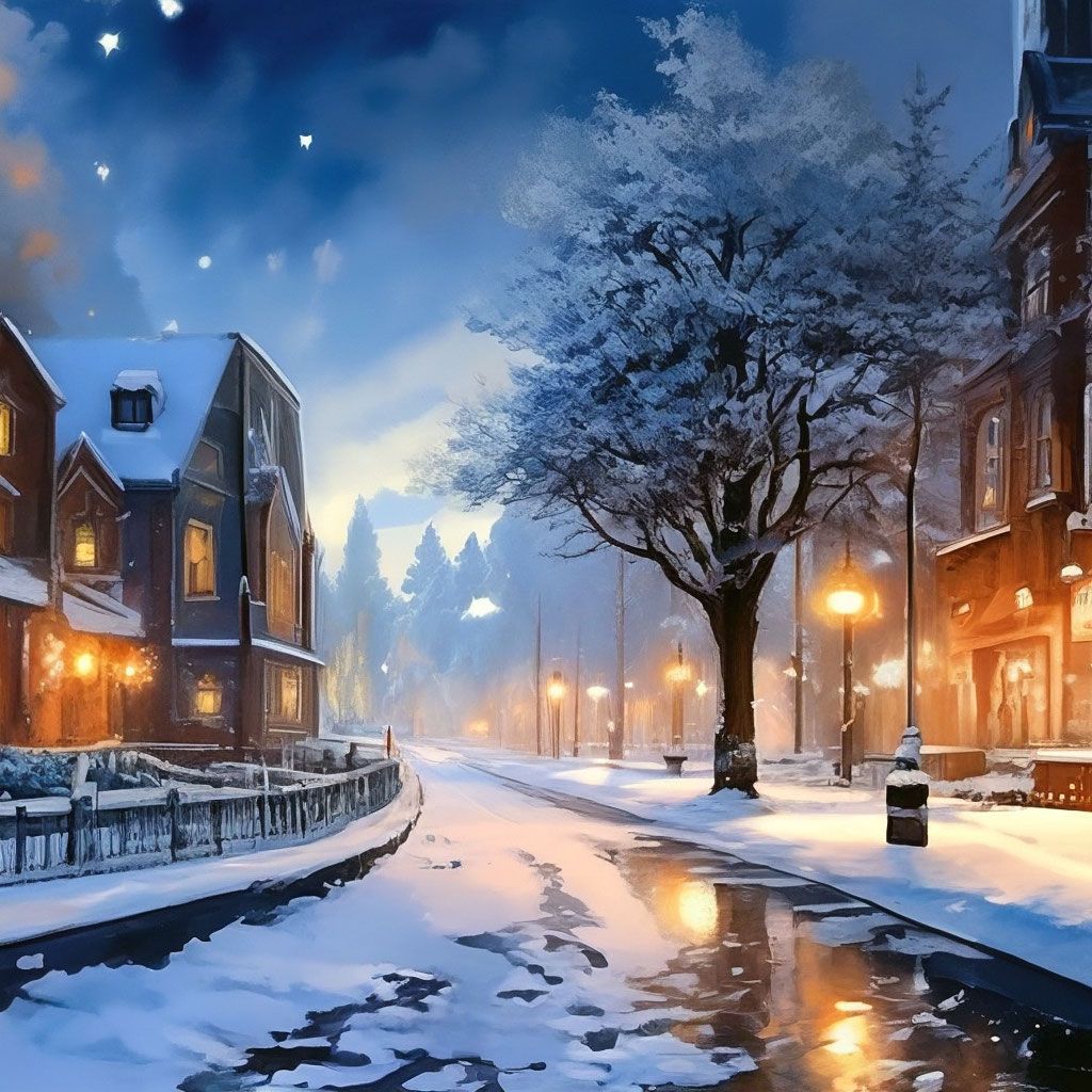 1024x1024 Landscape, city, evening, first snow