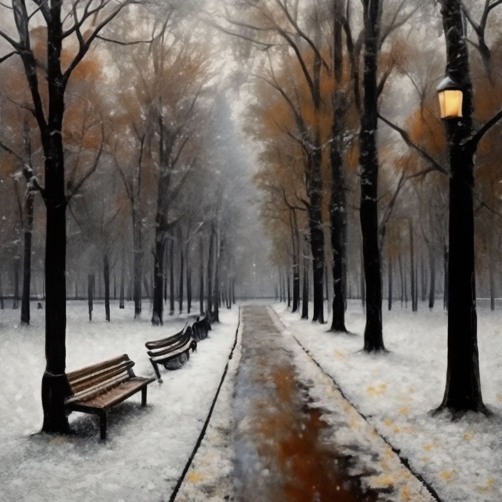 1024x1024 The first snow in the park, realism