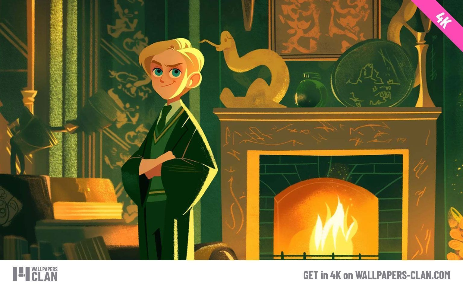1536x955 Hogwarts Draco Malfoy Fireplace Green Desktop Wallpaper 4K