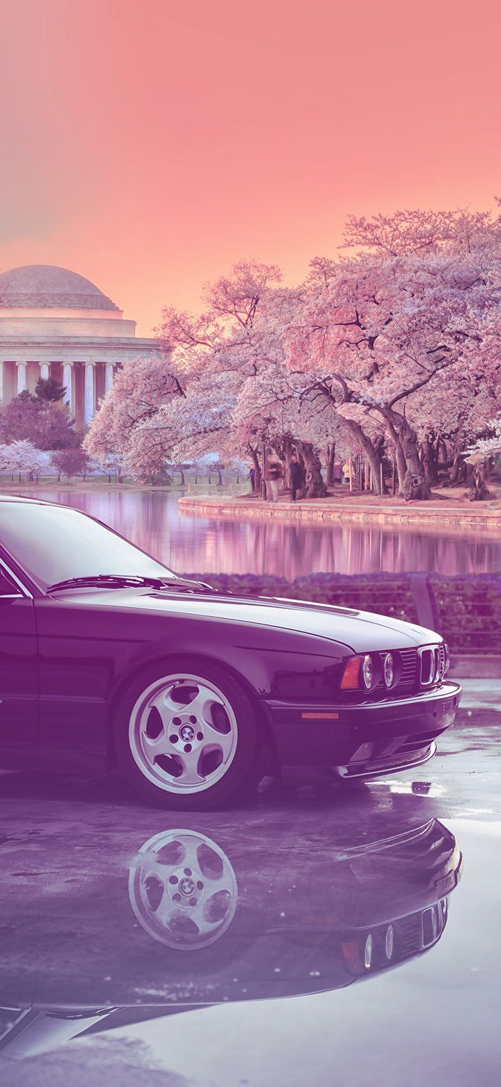 720x1560 Aesthetic BMW Parked Near A Lake 4K iphone Wallpaper