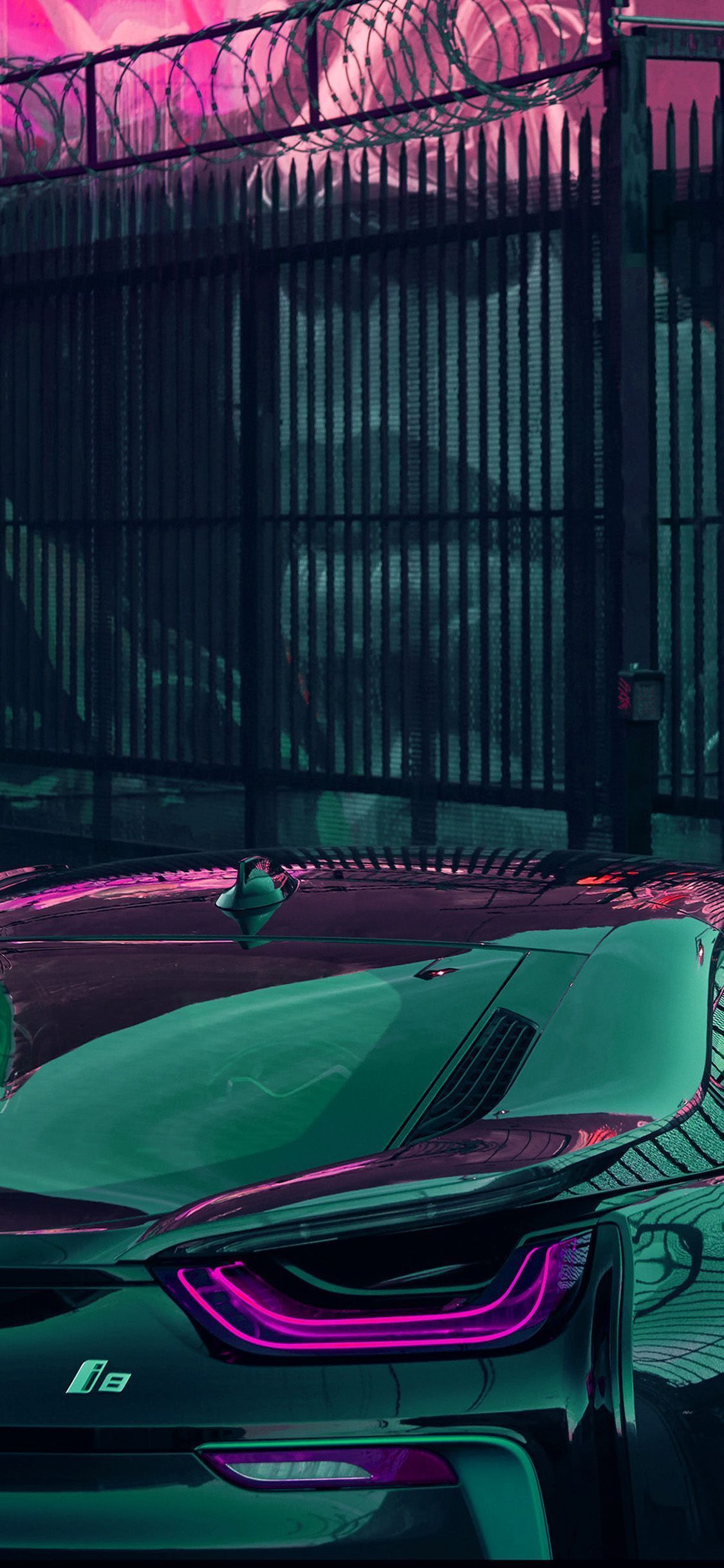 1125x2436 Art Car Bmw Reflection Green Wallpaper