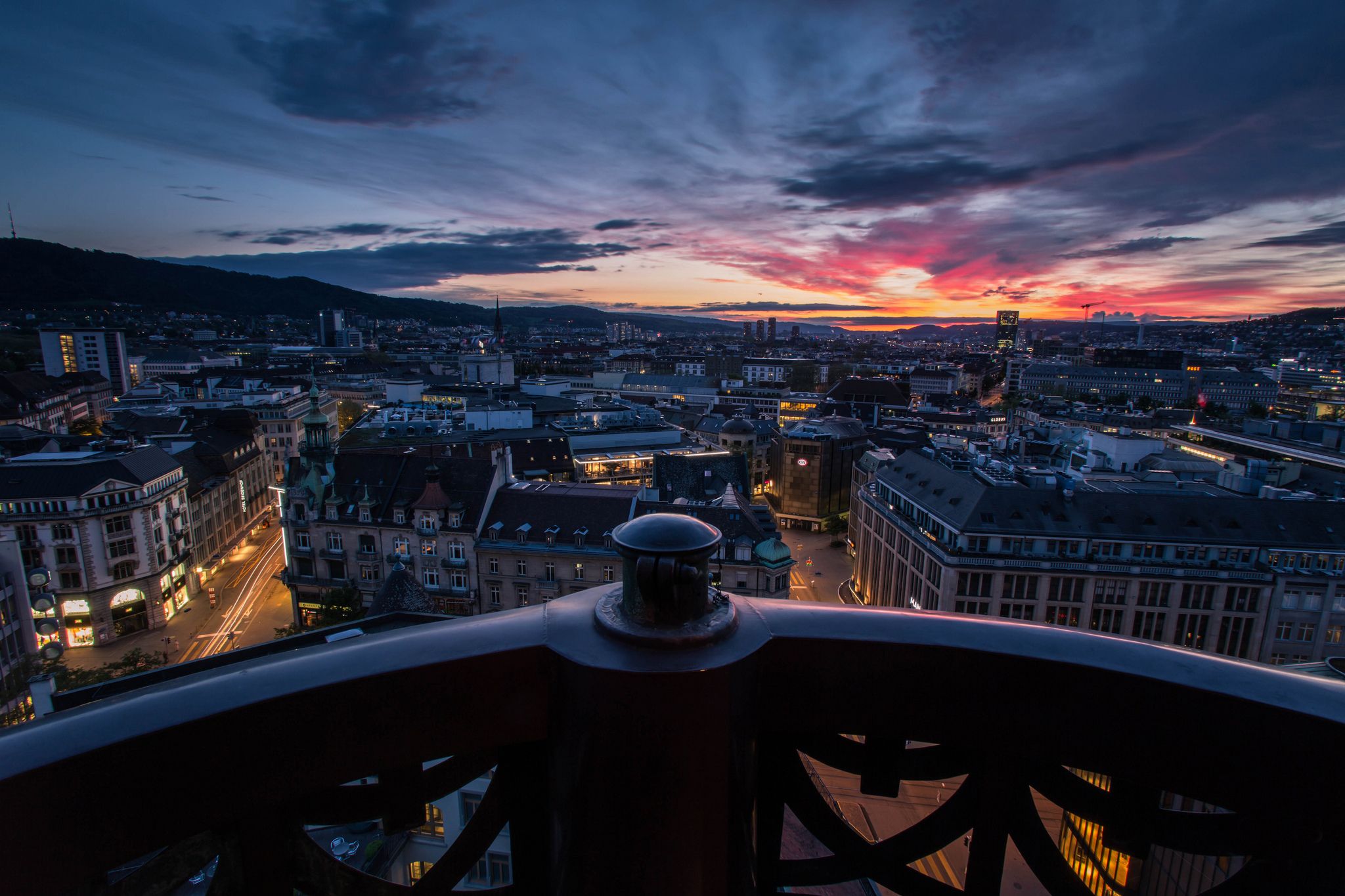 2048x1365 Wallpaper sunset, lights, the evening