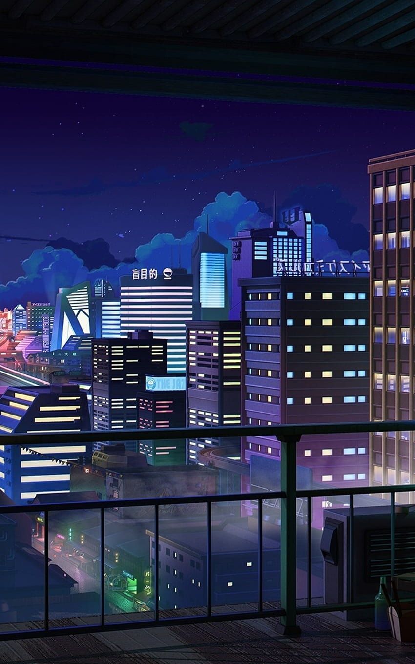 850x1360 Anime Cityscape, Night, Buildings
