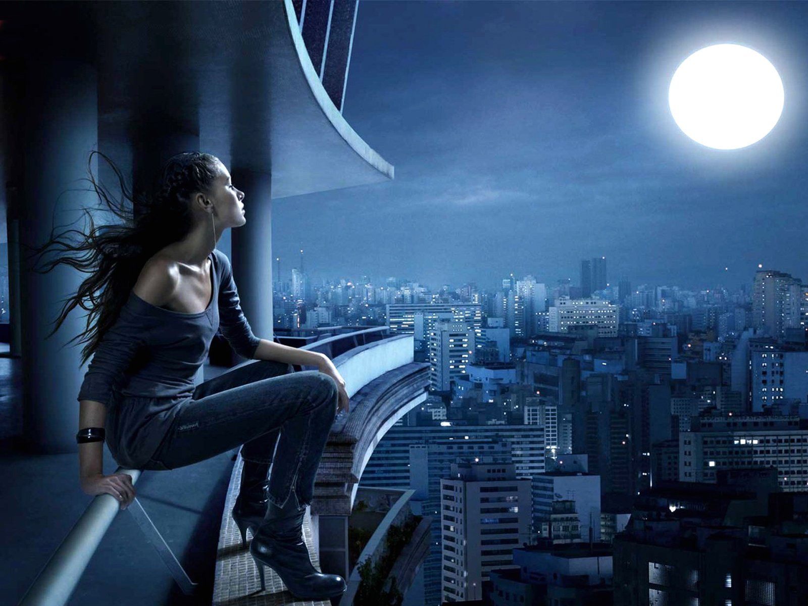1600x1200 Moonlit Reflection Woman HD