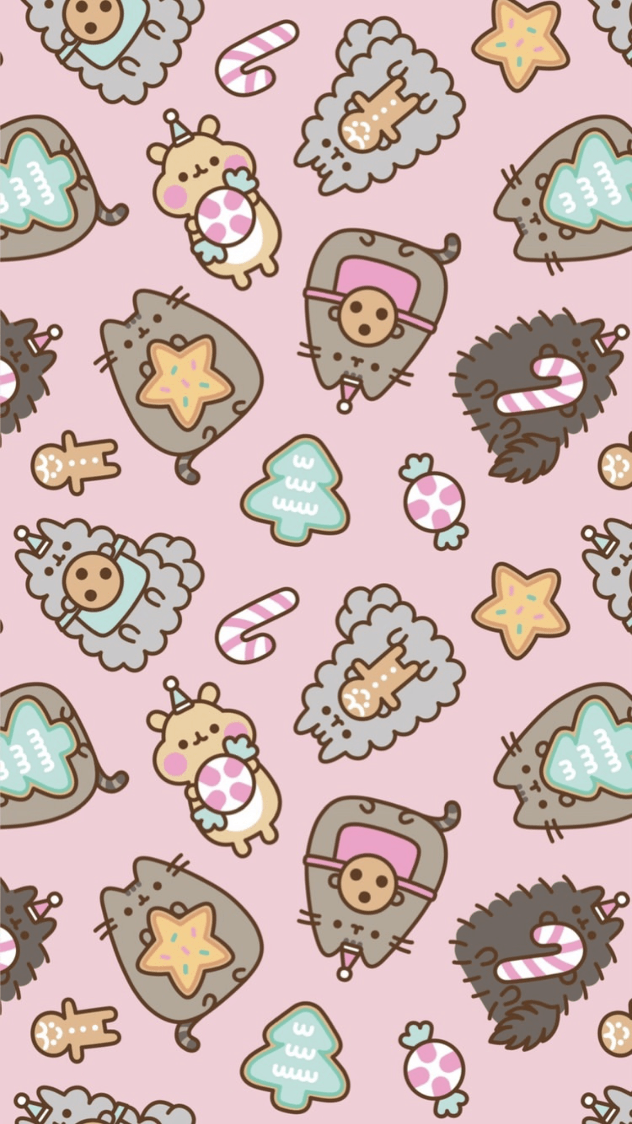 1242x2208 pusheen the cat christmas holiday wallpaper iphone