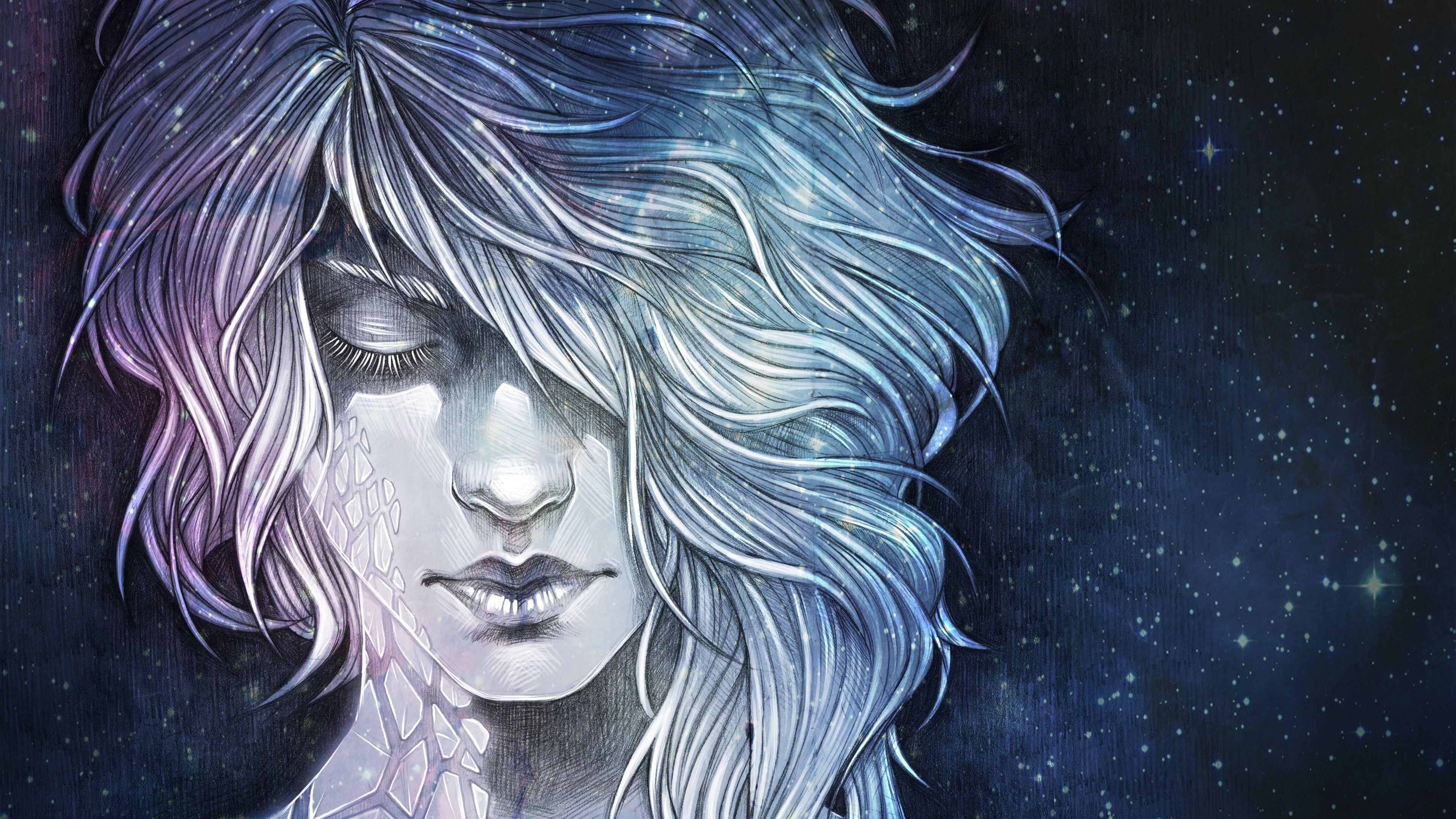 3840x2160 Download wallpaper 3840x2160 girl, art, face, space 4k uhd