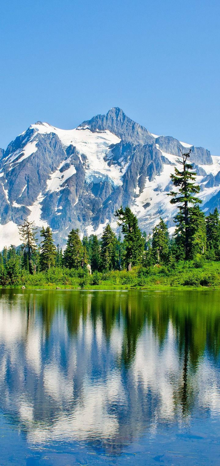 720x1520 Washington Lake Mountains Trees