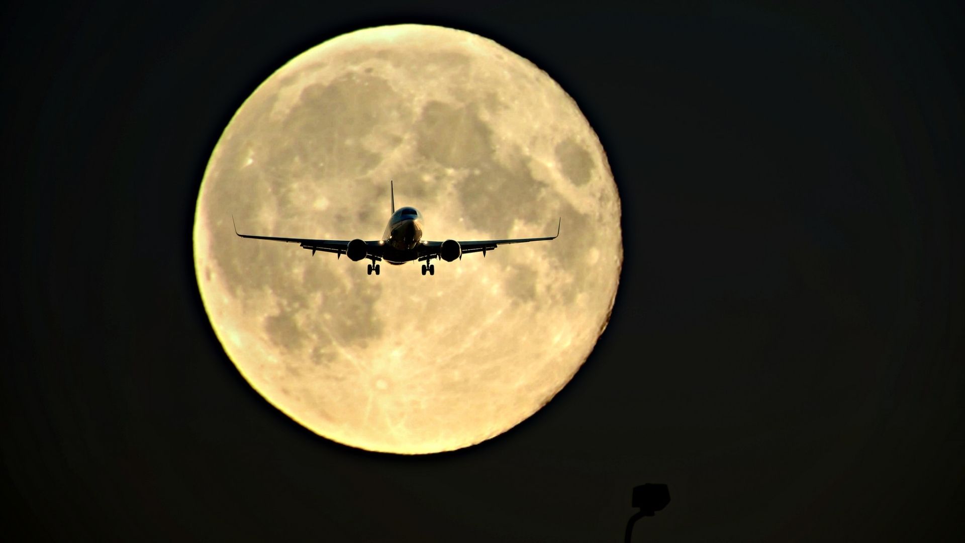 1920x1080 Wallpaper night, the moon, silhouette, the plane for mobile and desktop, section авиация, resolution 1920x1080