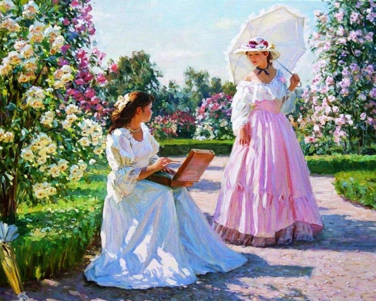 1280x1024 Women & Beautiful Rose Garden wallpaper. Women & Beautiful