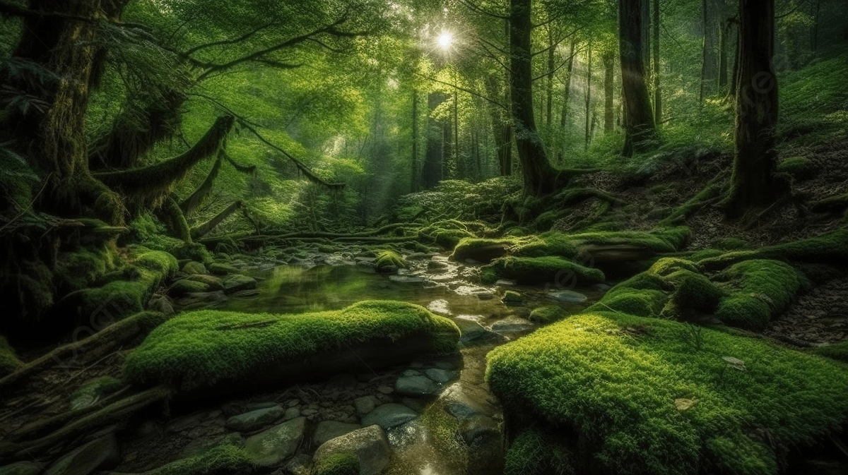 1200x673 Mossy Stream In A Lush Forest