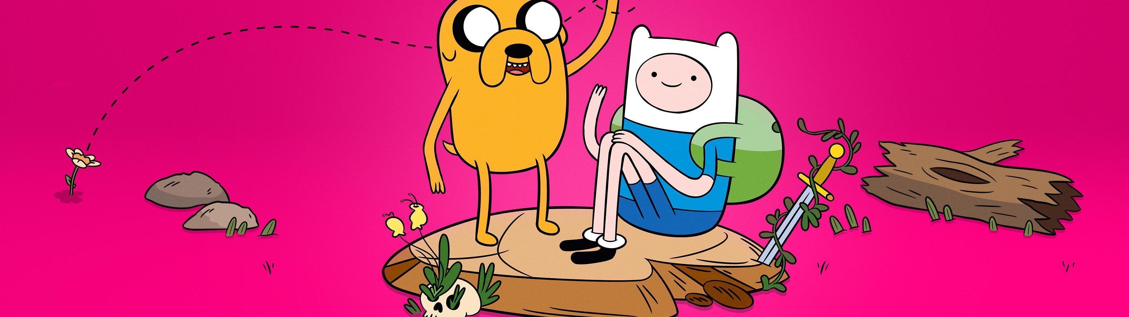 3840x1080 Wallpaper 4K, Adventure Time, Jake, Finn