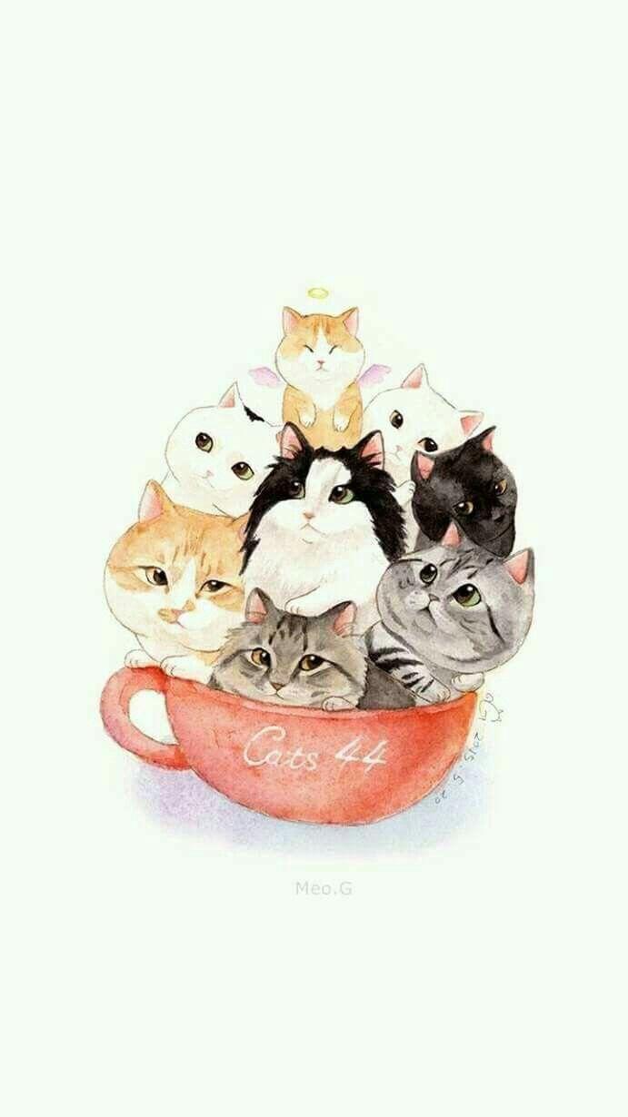 691x1230 watercolor. Cat wallpaper
