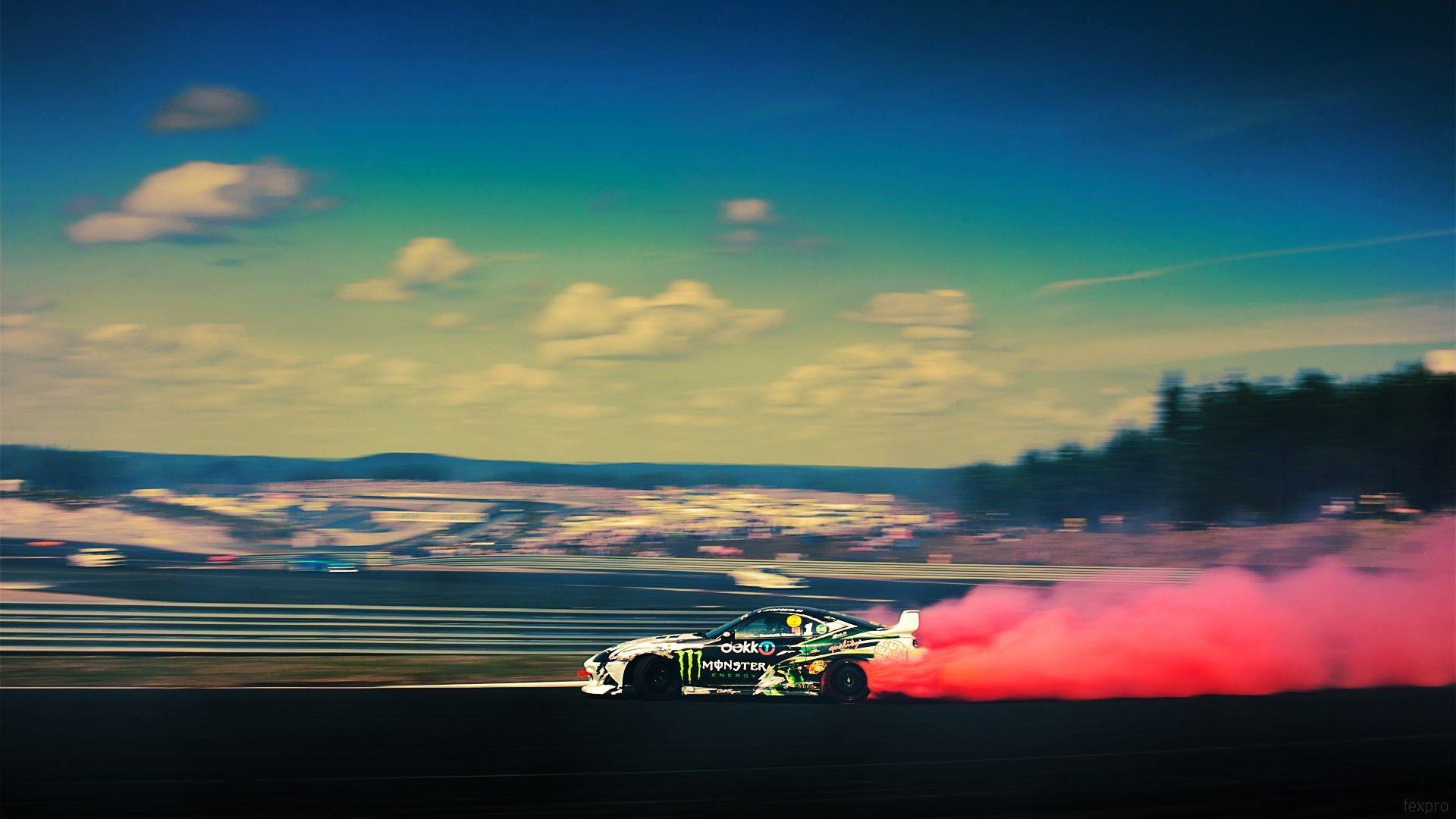 1920x1080 smoking, red, cars, vehicles, Toyota Supra, Monster Energy