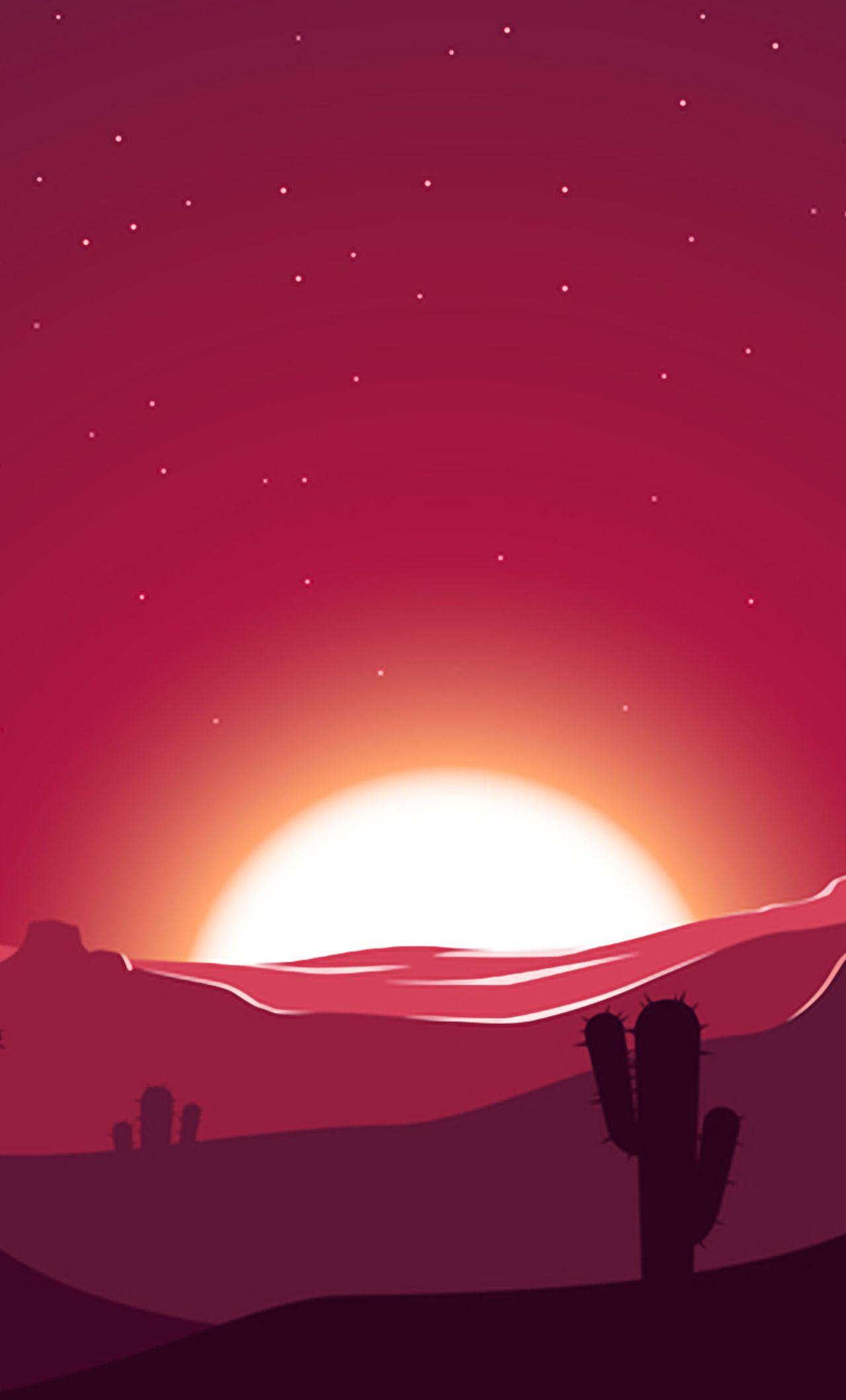 1280x2120 Cactus Sunset Desert Stars Landscape Silhouette
