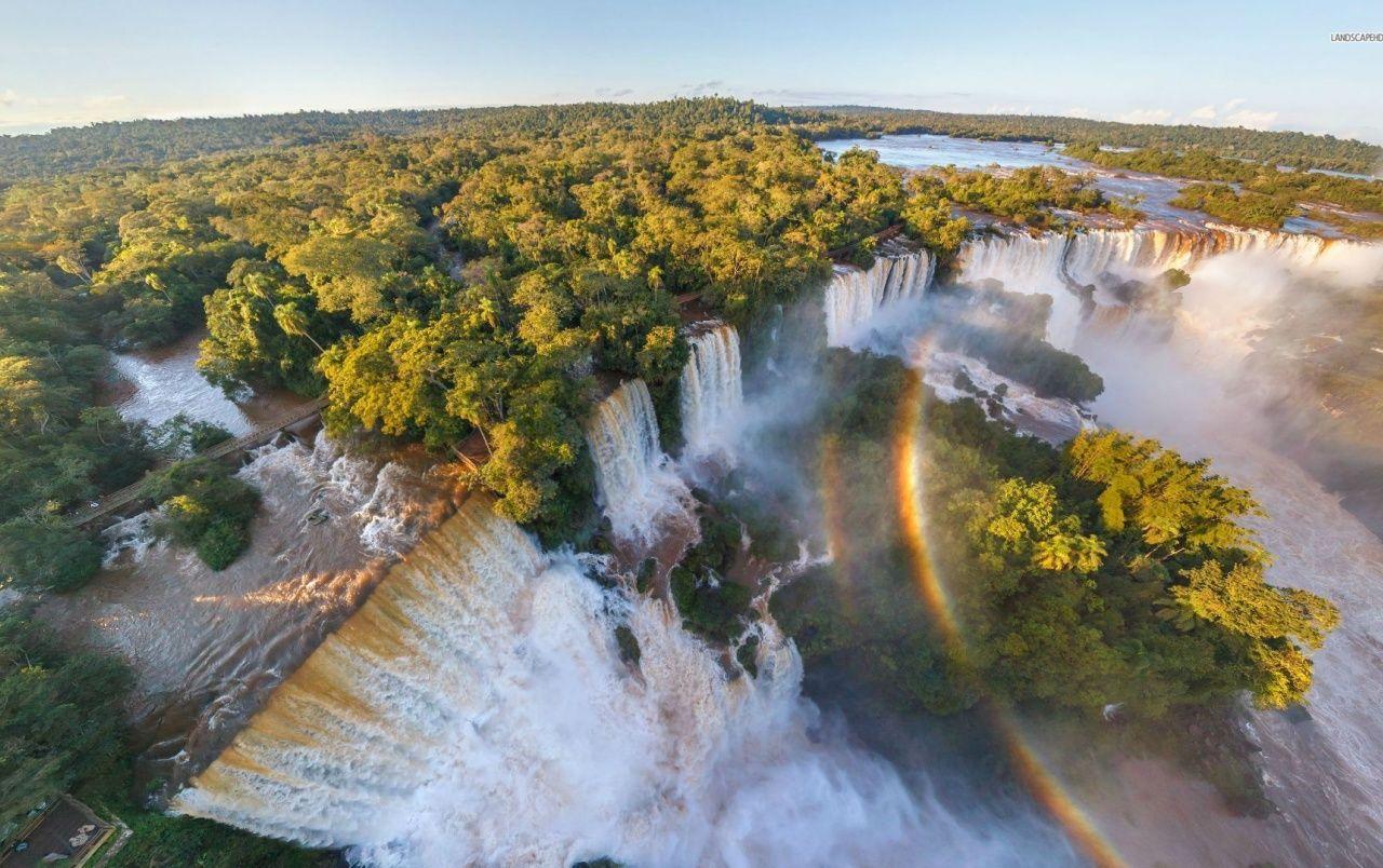 1280x804 Waterfalls Forest Rainbow Sky wallpaper. Waterfalls Forest