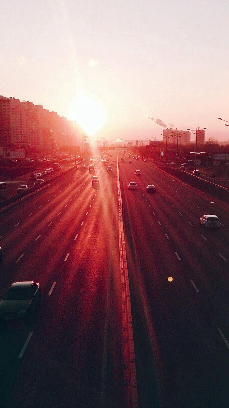 900x1600 HD iPhone 7 Wallpaper Sunset Road Car Red Flare