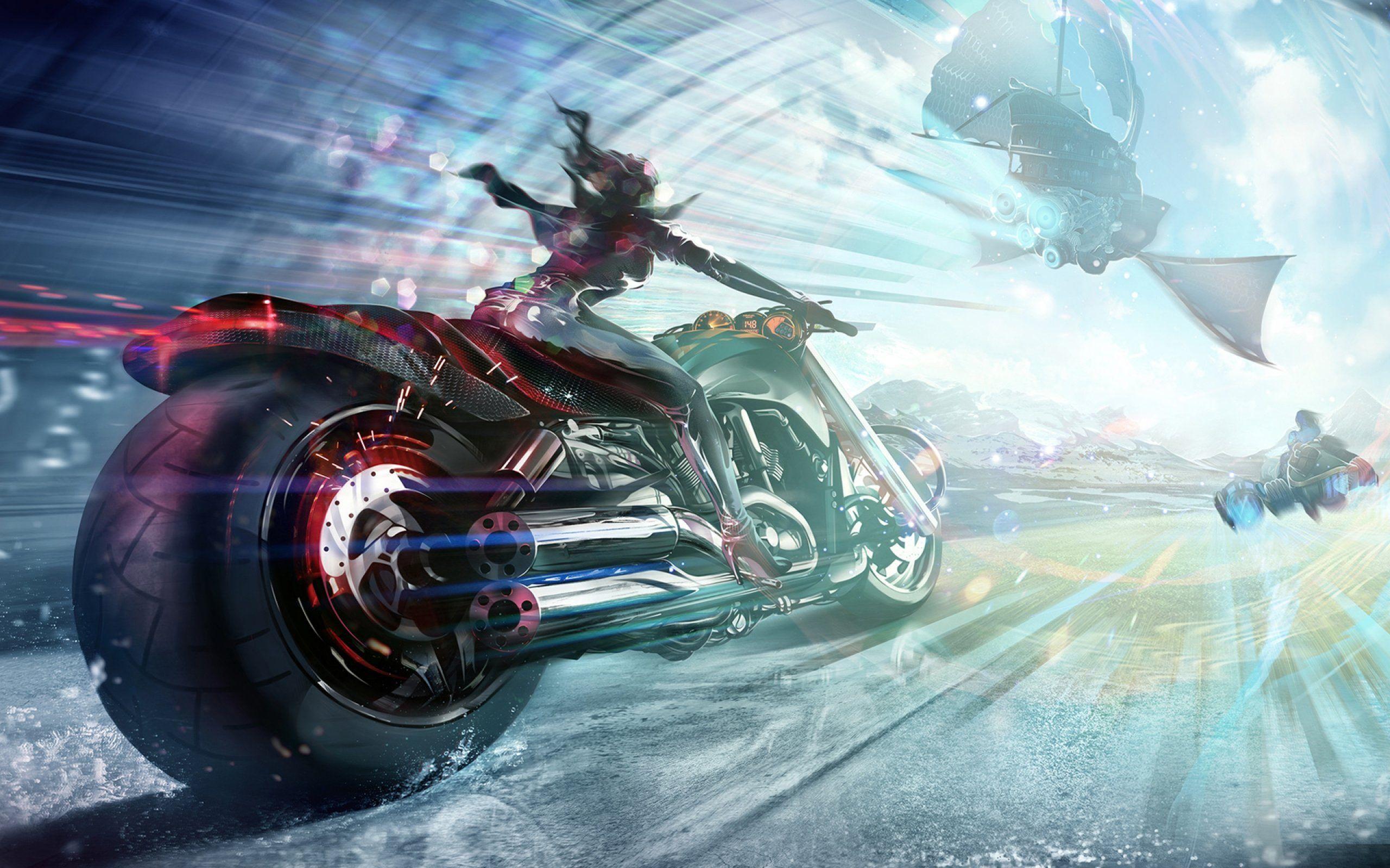 2560x1600 sci fi, Art, Artwork, Motorbike, Chopper, Girl, Motorcycle