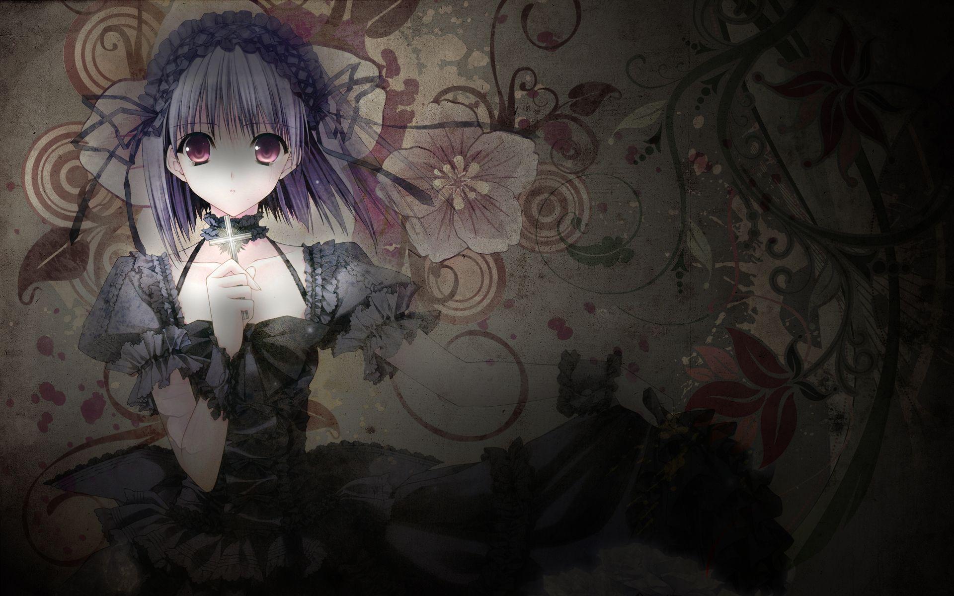 1920x1200 Wallpaper Anime Gothic Girl Flower