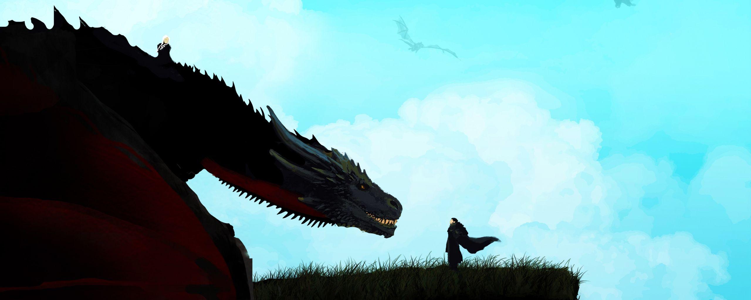 2560x1024 Download 2560x1024 wallpaper jon snow and dragon, game of thrones