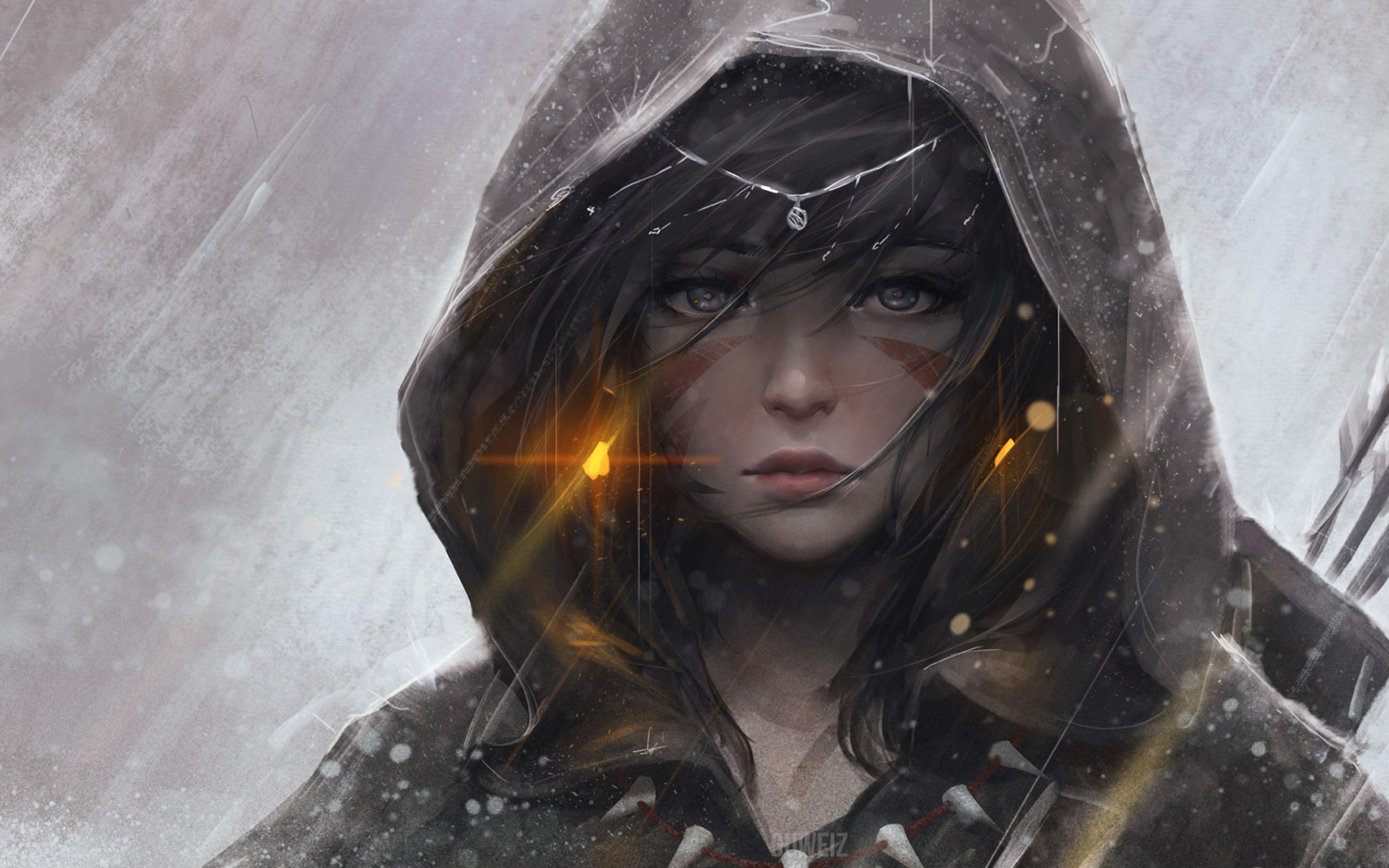 3840x2400 Warrior girl hood artwork Wallpaper and Free Stock