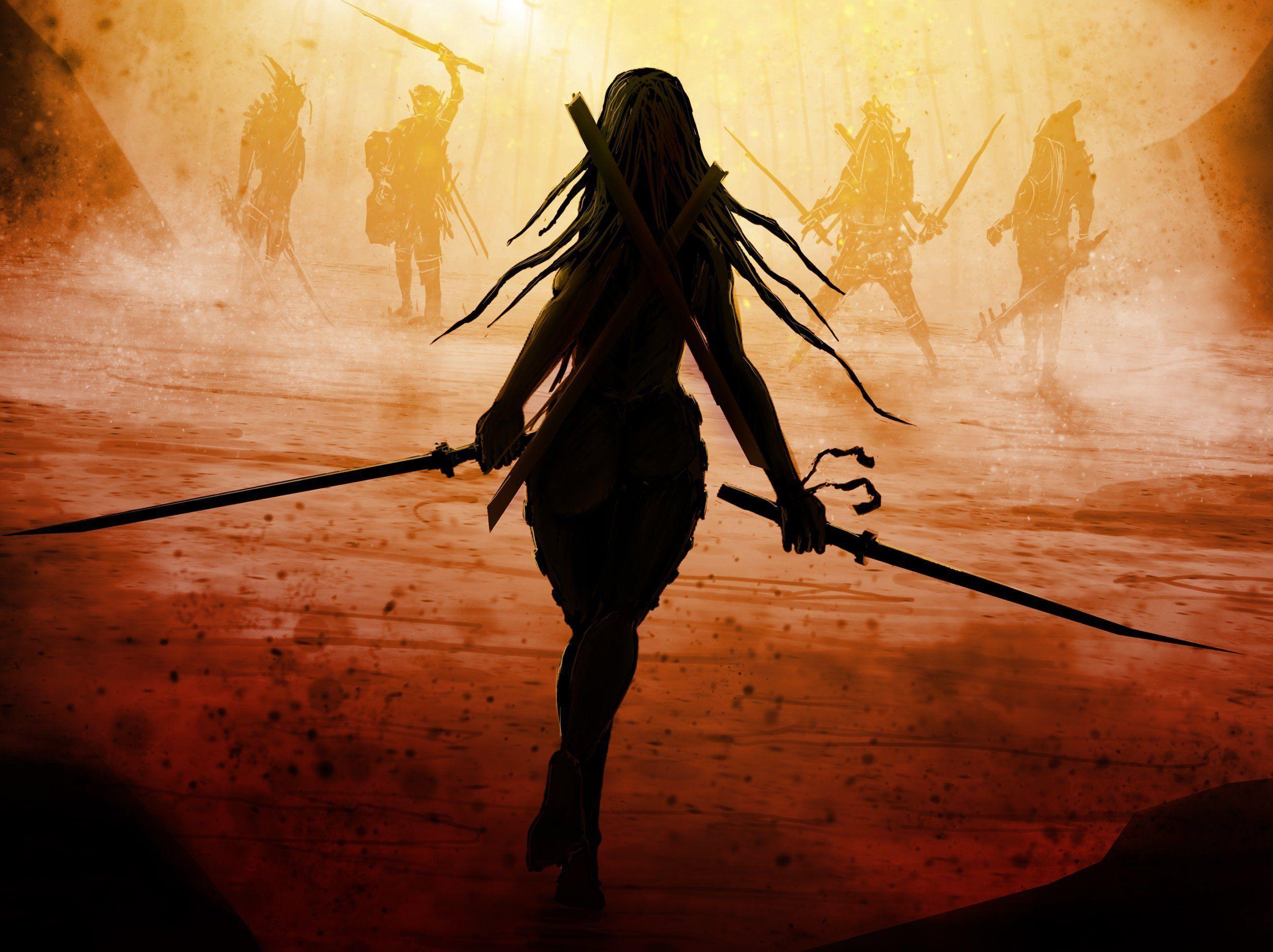 2474x1851 warriors, Swords, Fantasy, Girls, Warrior Wallpaper HD