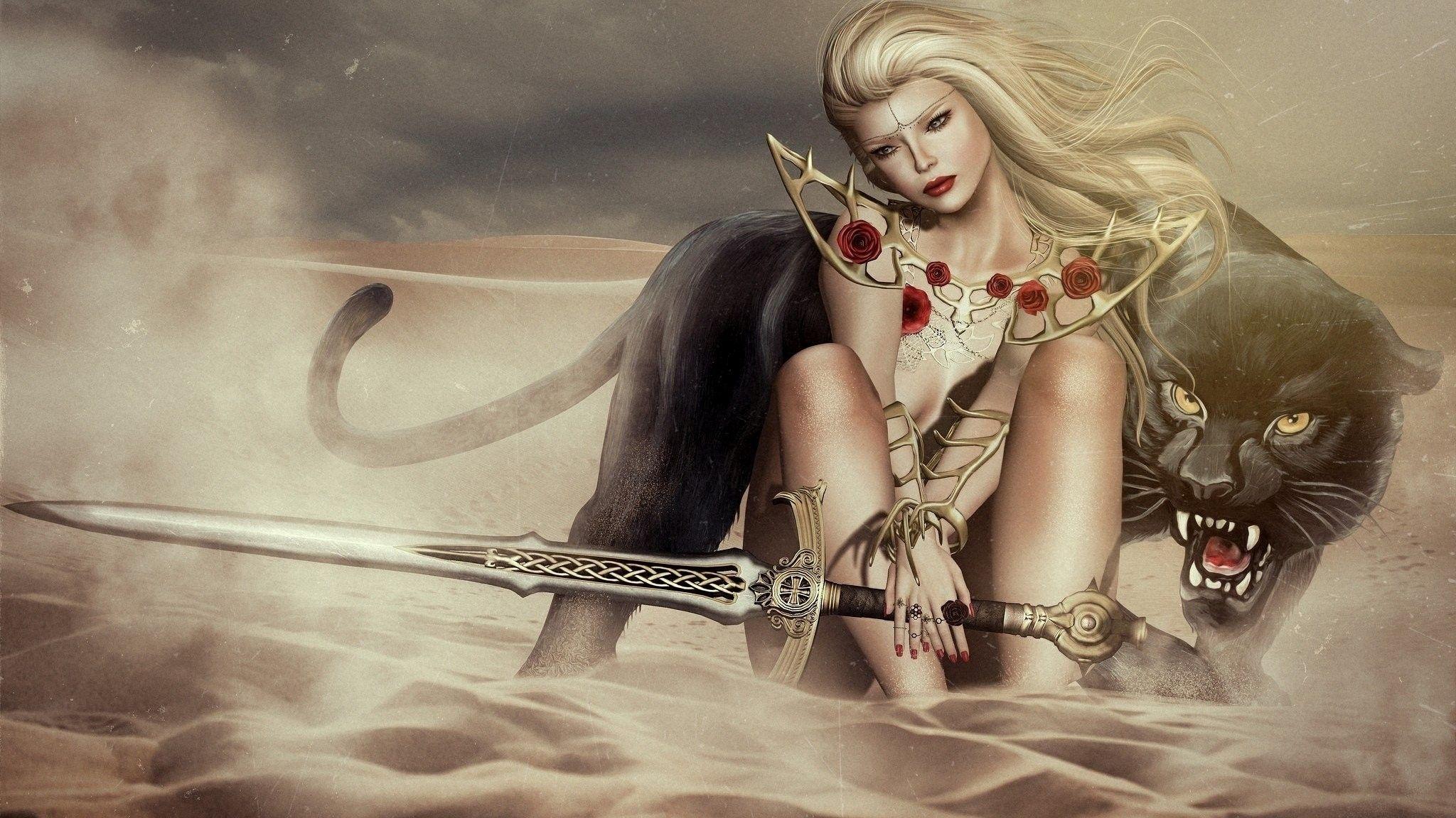 2048x1152 Artistic Warrior Girl Wallpaper