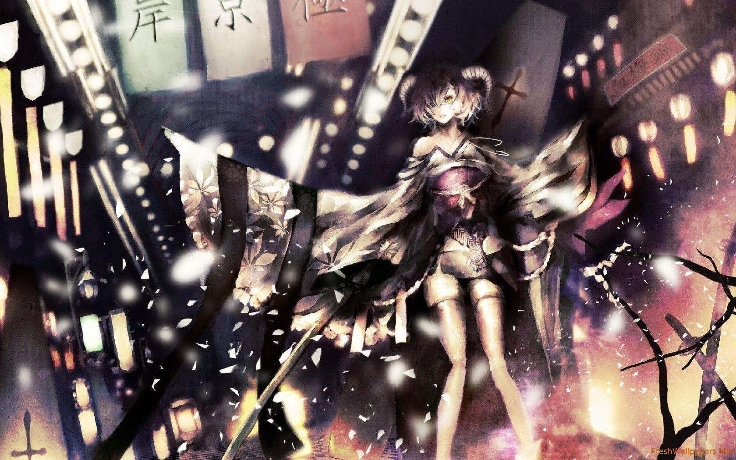2560x1600 Demon girl in the city wallpaper