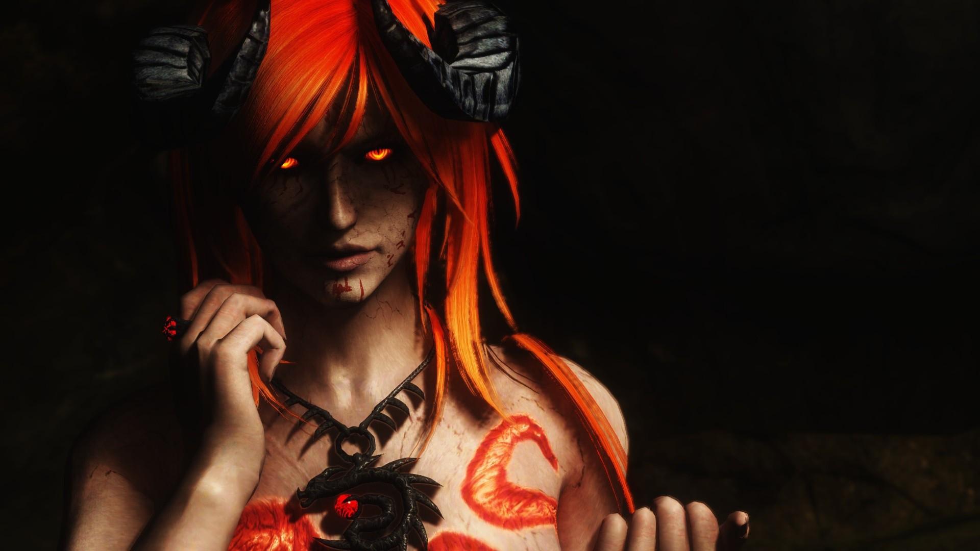 1920x1080 Demon girl with orange hair Desktop wallpaper 1920x1080