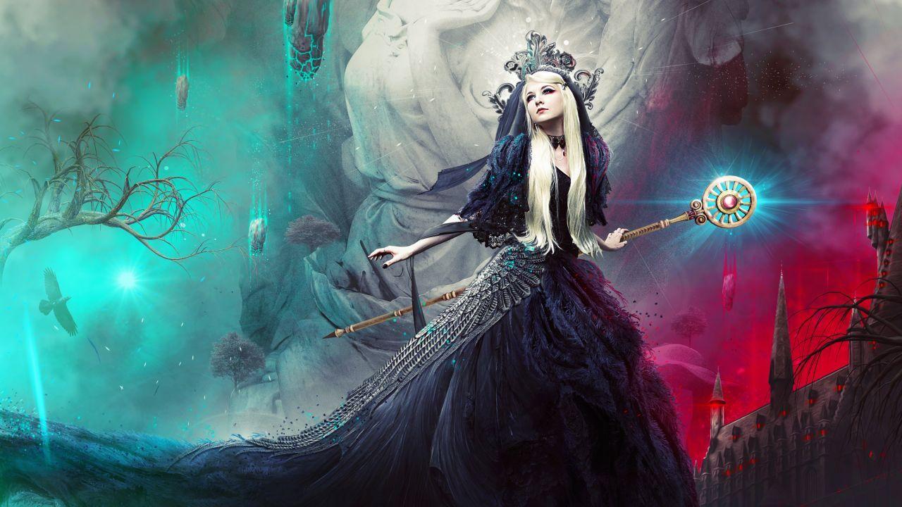 1280x720 Wallpaper Angel, Magic, Castle, Boat, Digital art, 4K