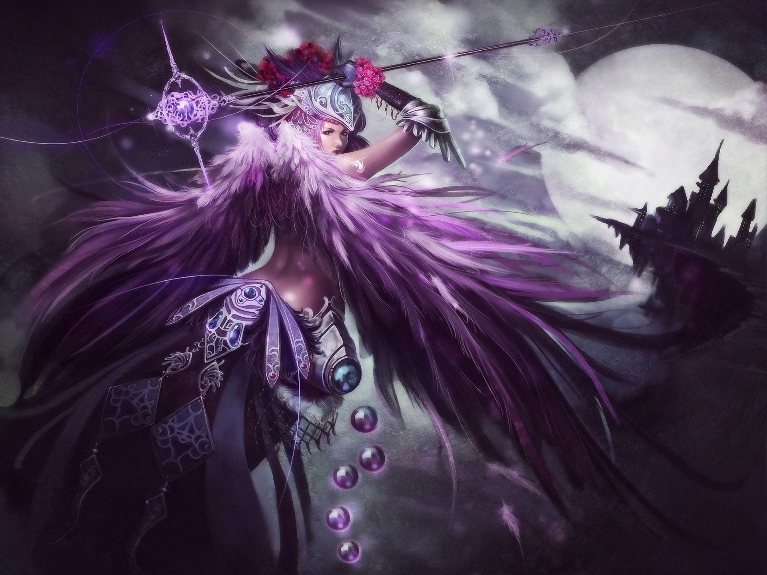 2560x1920 Dreamy Fantasy Purple Wings Angel Warrior with Lance