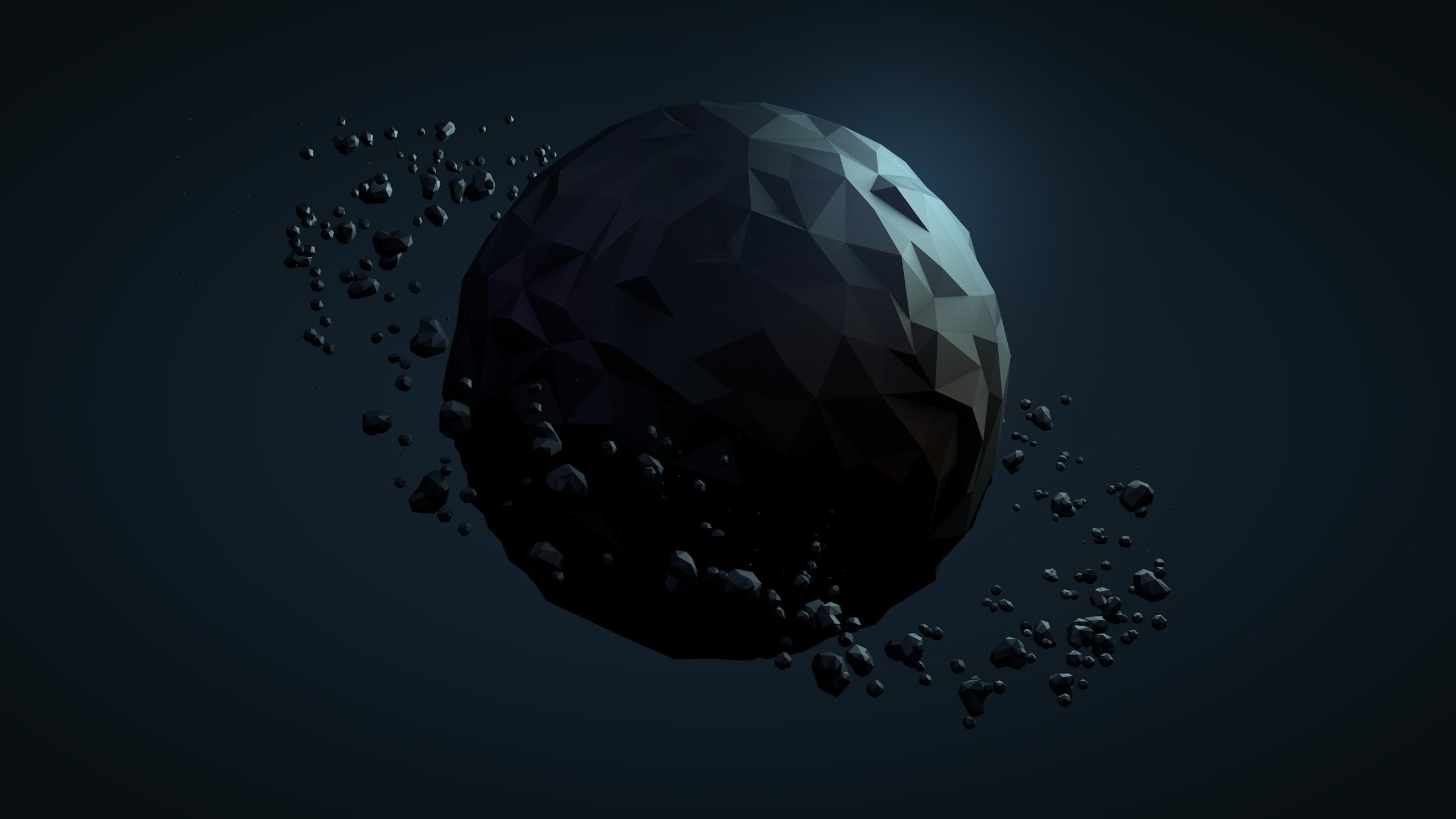 2560x1440 planet, Debris, Abstract, Polygon, Art, Sci fi Wallpaper HD