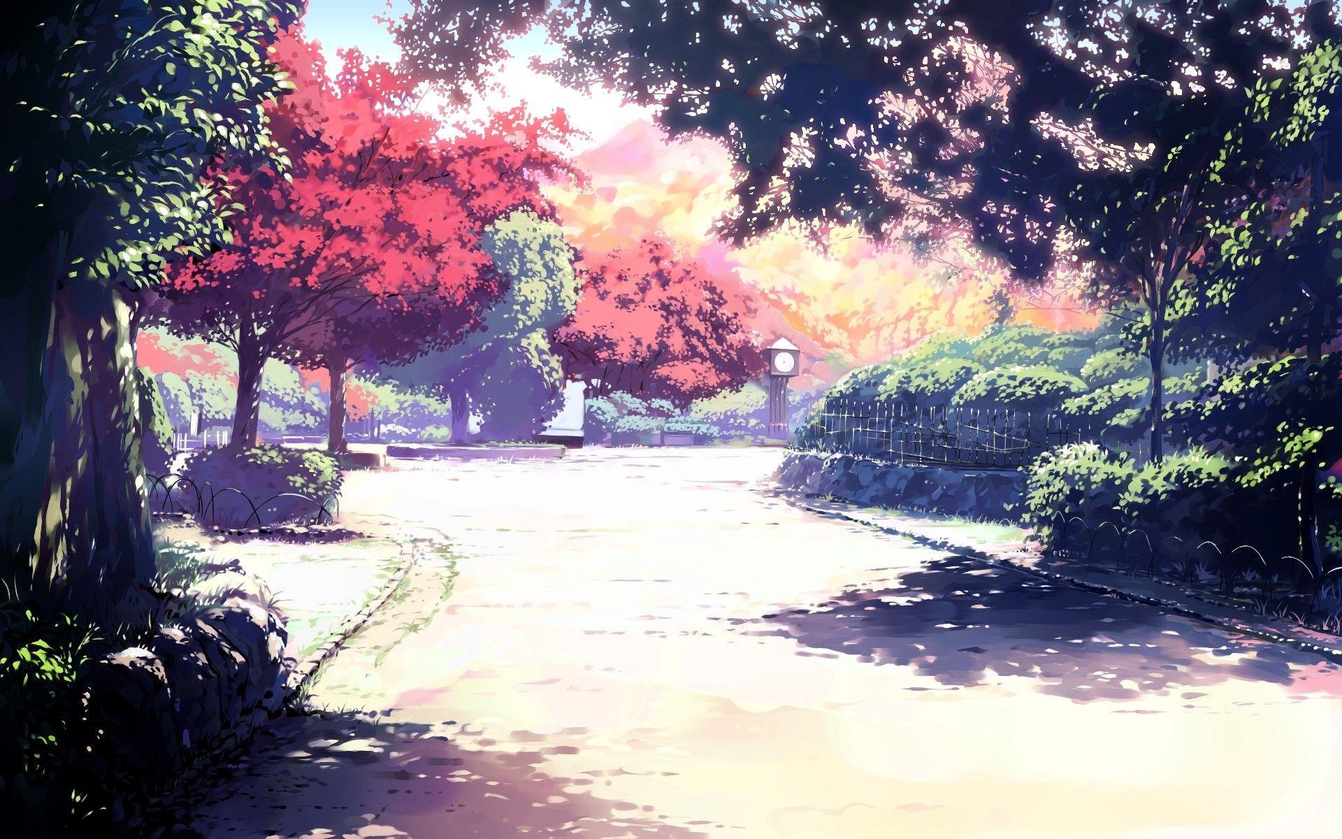 1920x1200 cây, đường phố, hàng rào, công viên, Hình nền anime