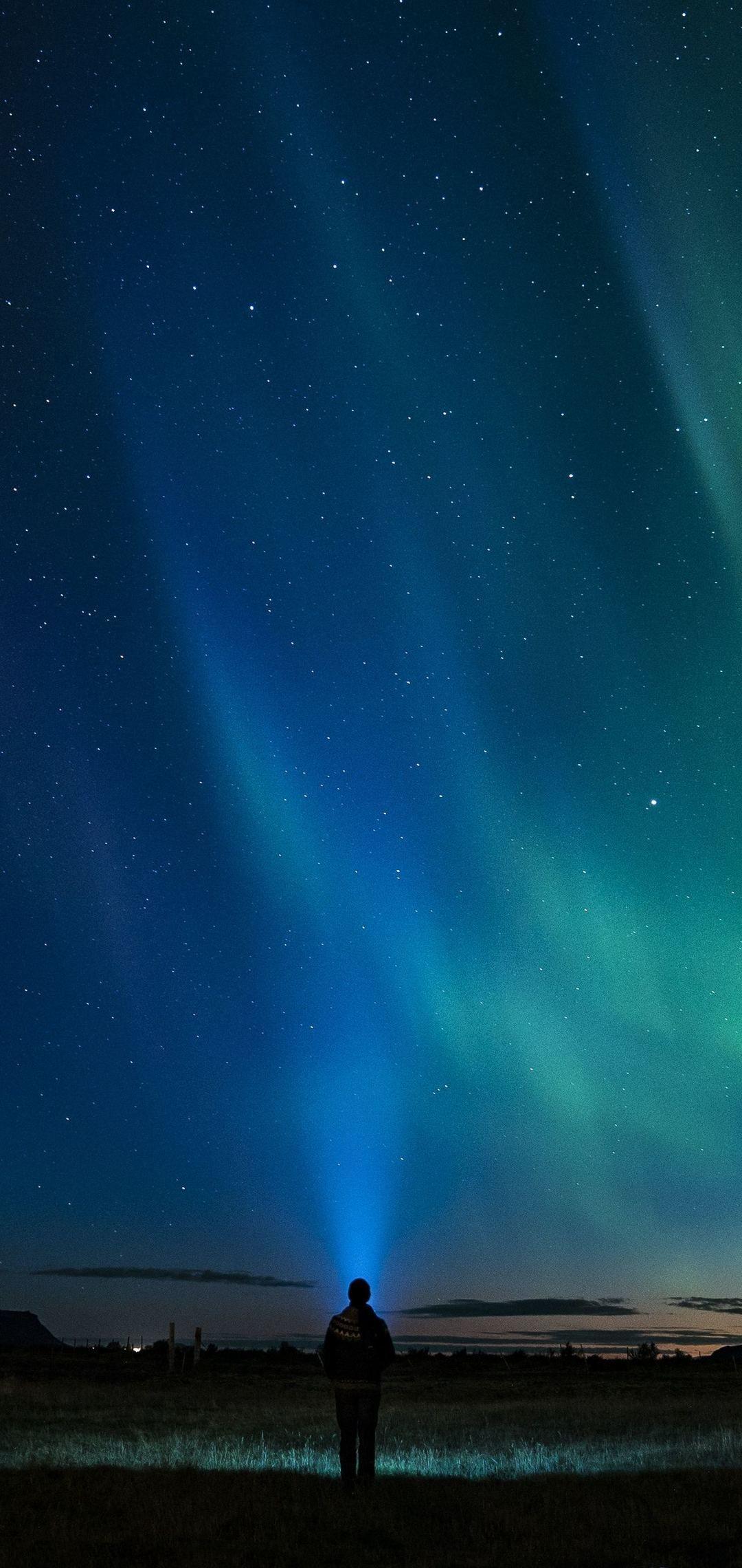 1080x2280 Person Standing Northern Light Aurora 4k One Plus