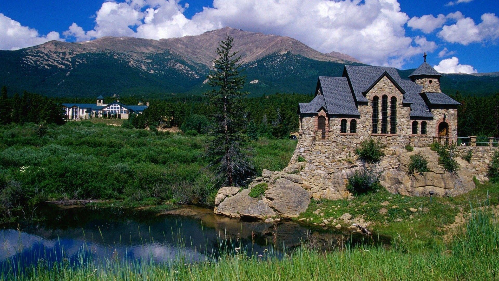1920x1080 Mountains: Village Mountain Nature Churches Church Landscapes Clouds