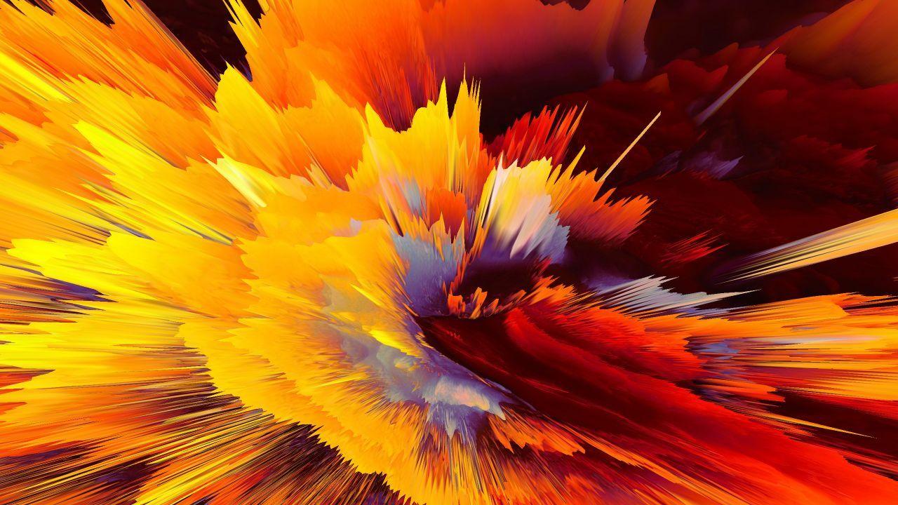 1280x720 Wallpaper Explosion, Yellow, Digital art, HD, Abstract