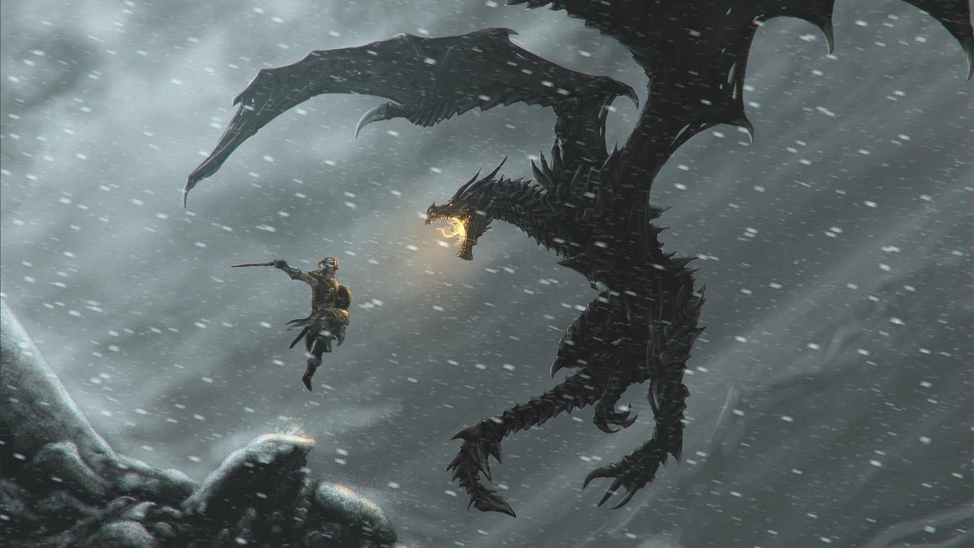 1920x1080 Download 1920x1080 HD Wallpaper skyrim battle alduin dragon