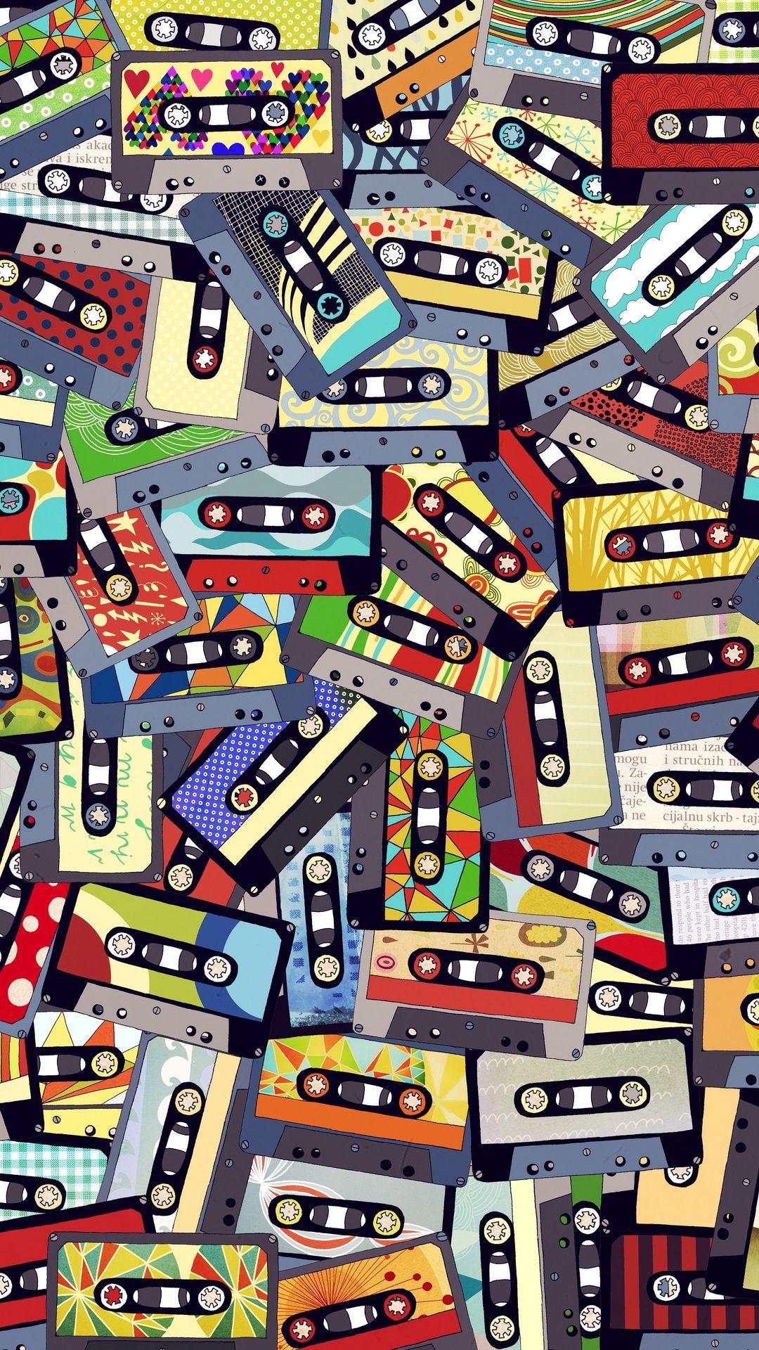 1080x1920 Download wallpaper 1080x1920 audio cassettes, collage