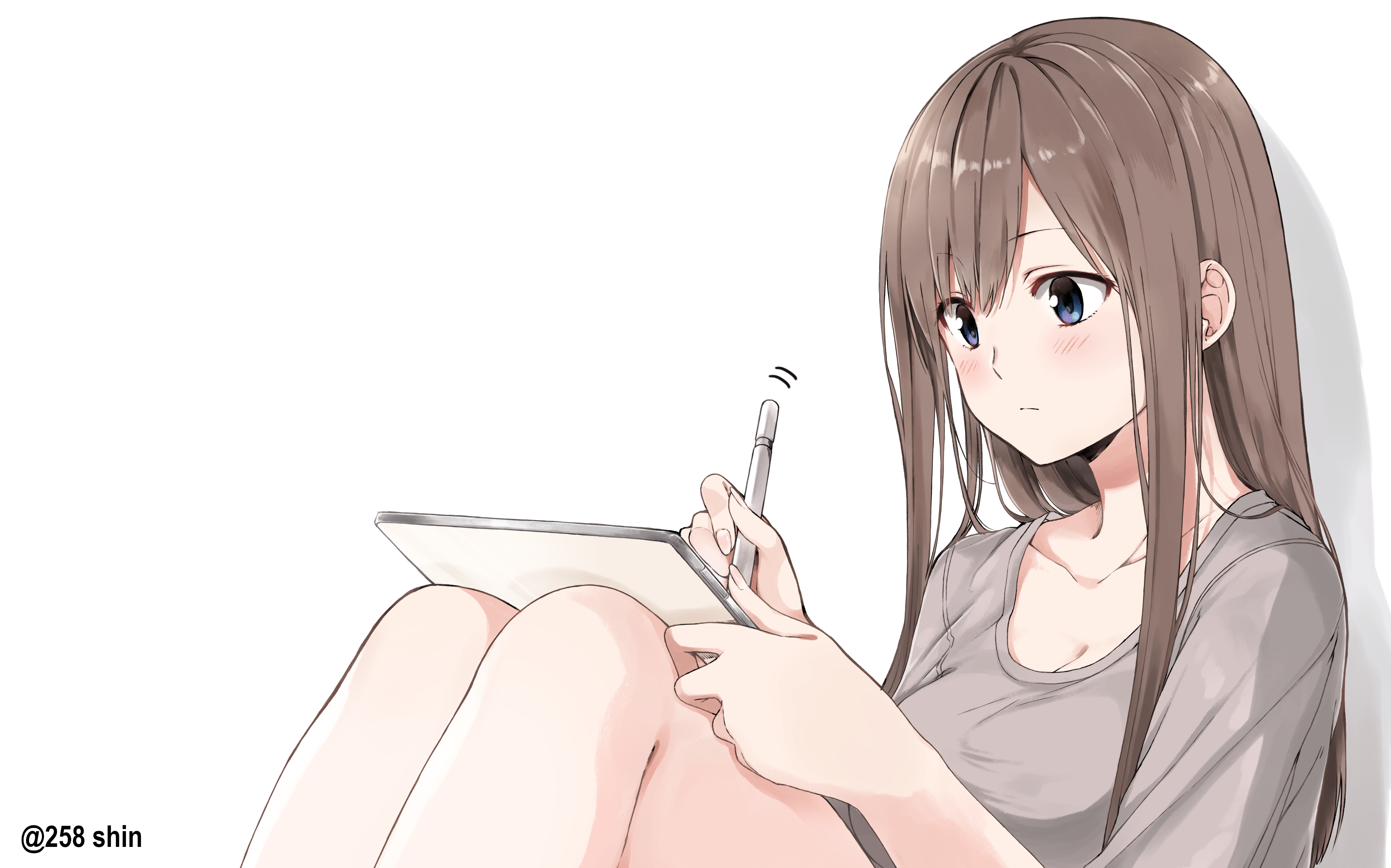 3890x2427 Brown Hair, Blue Eyes, Girl, Original (Anime), Long
