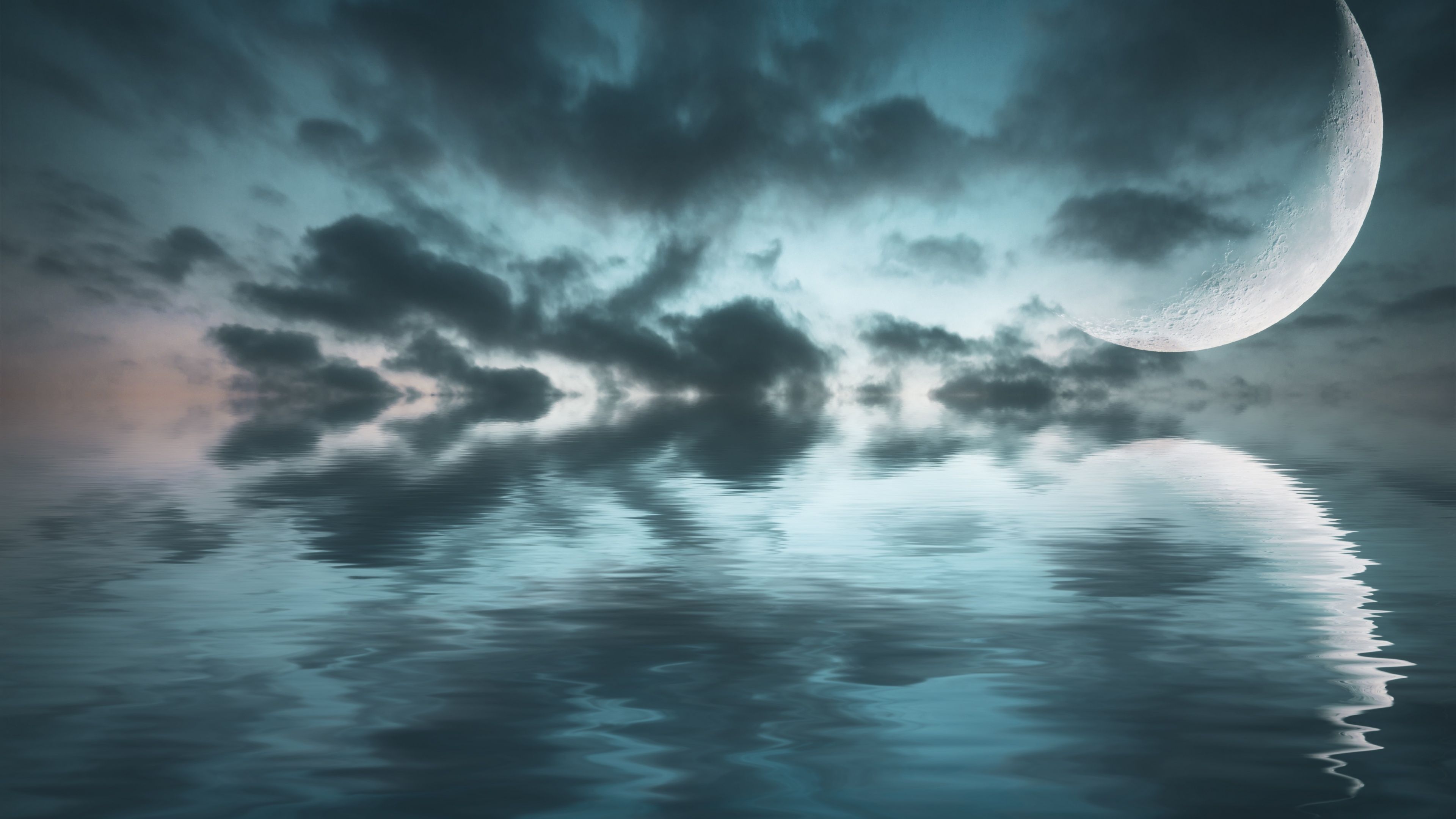 3840x2160 Ocean Wallpaper 4K, Crescent Moon, Sea