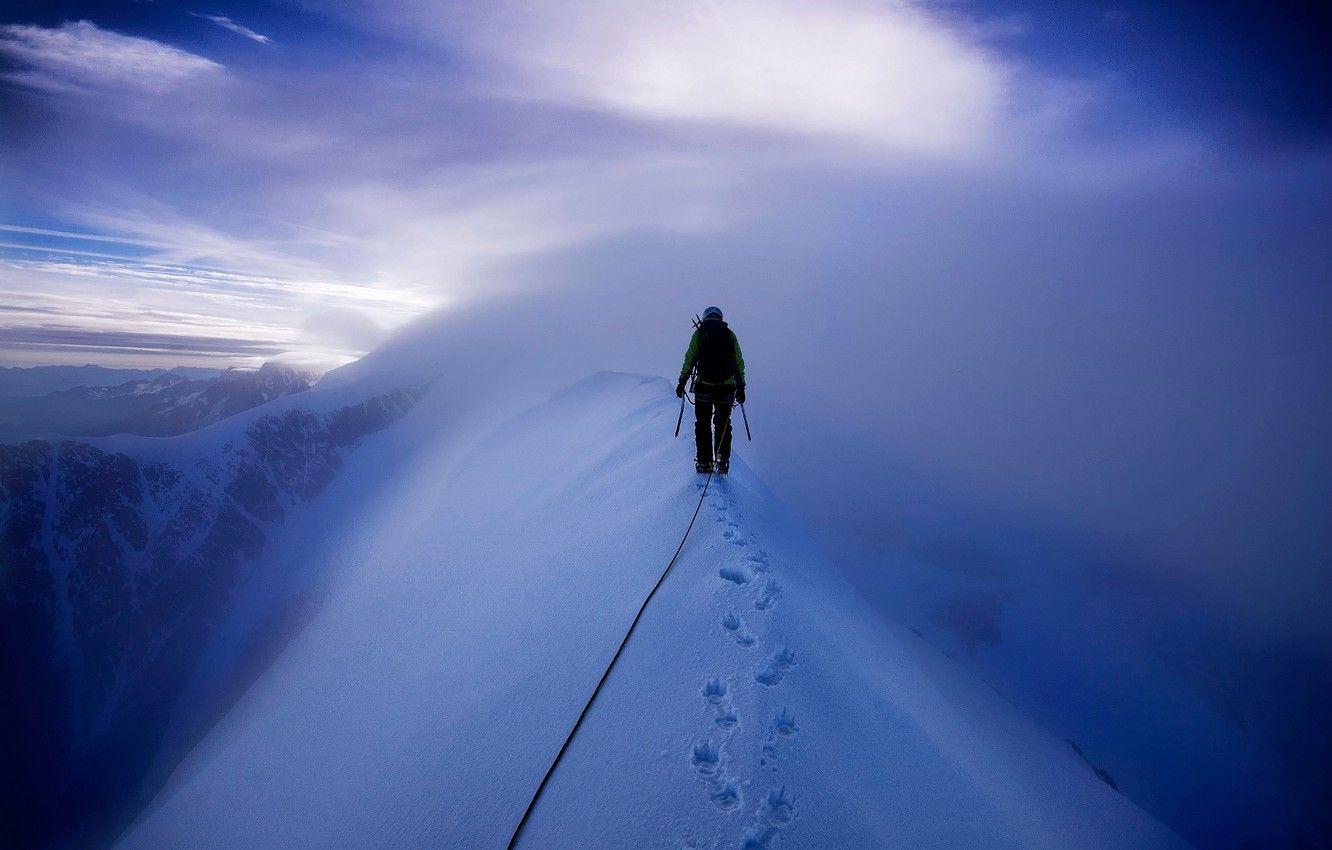 1332x850 Wallpaper snow, mountains, climber, Mont Blanc, climbing