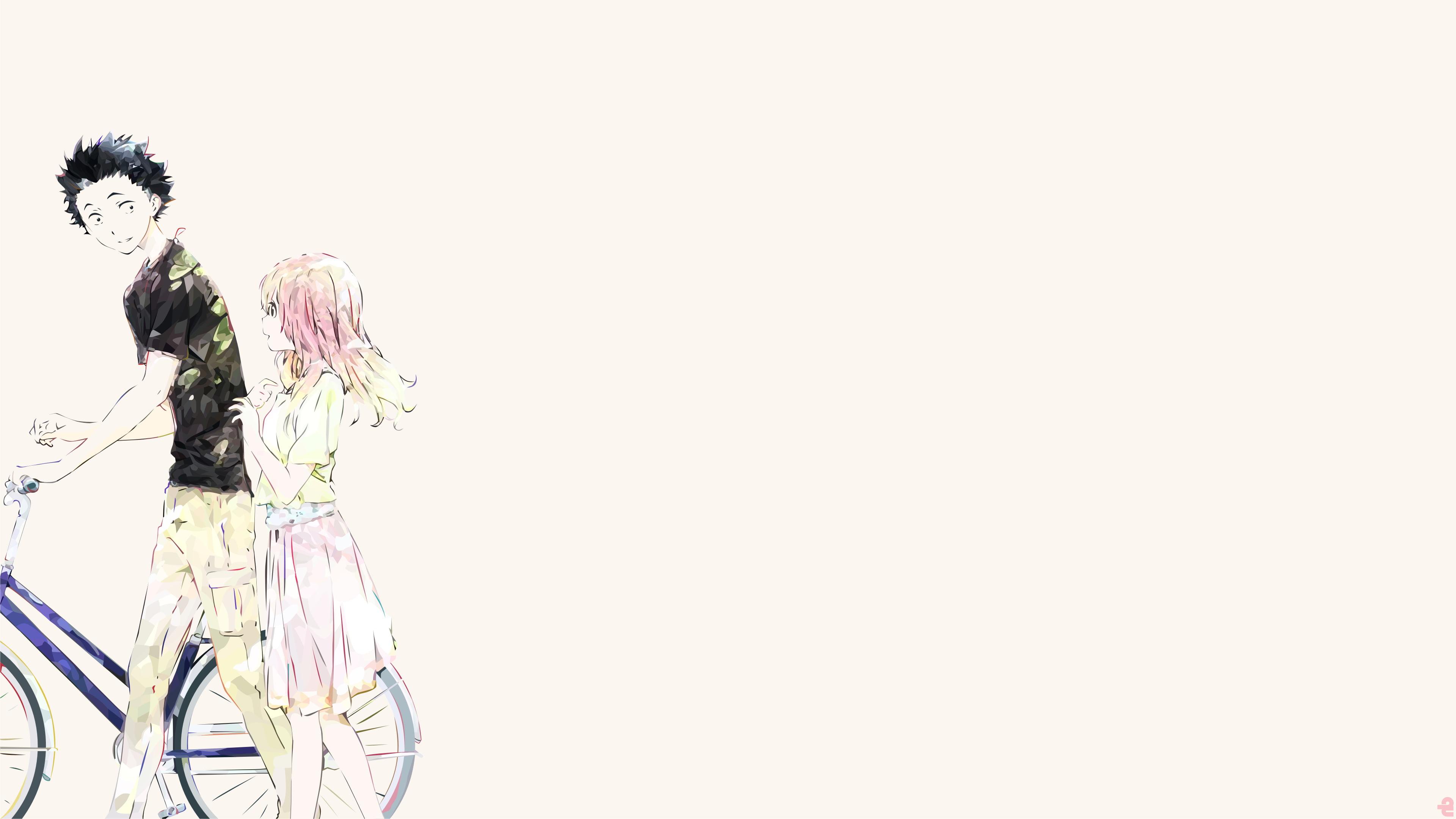3840x2160 White and black floral textile, Koe no Katachi., Nishimiya