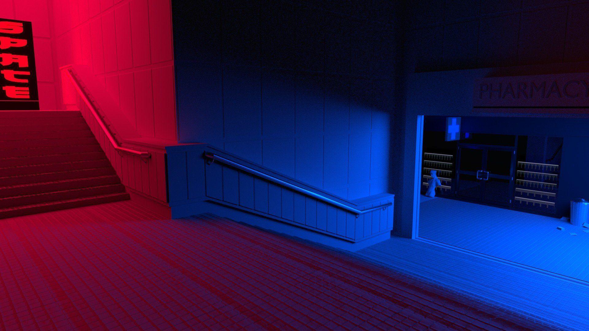 1920x1080 1920x1080 red blue stairs vaporwave wallpaper