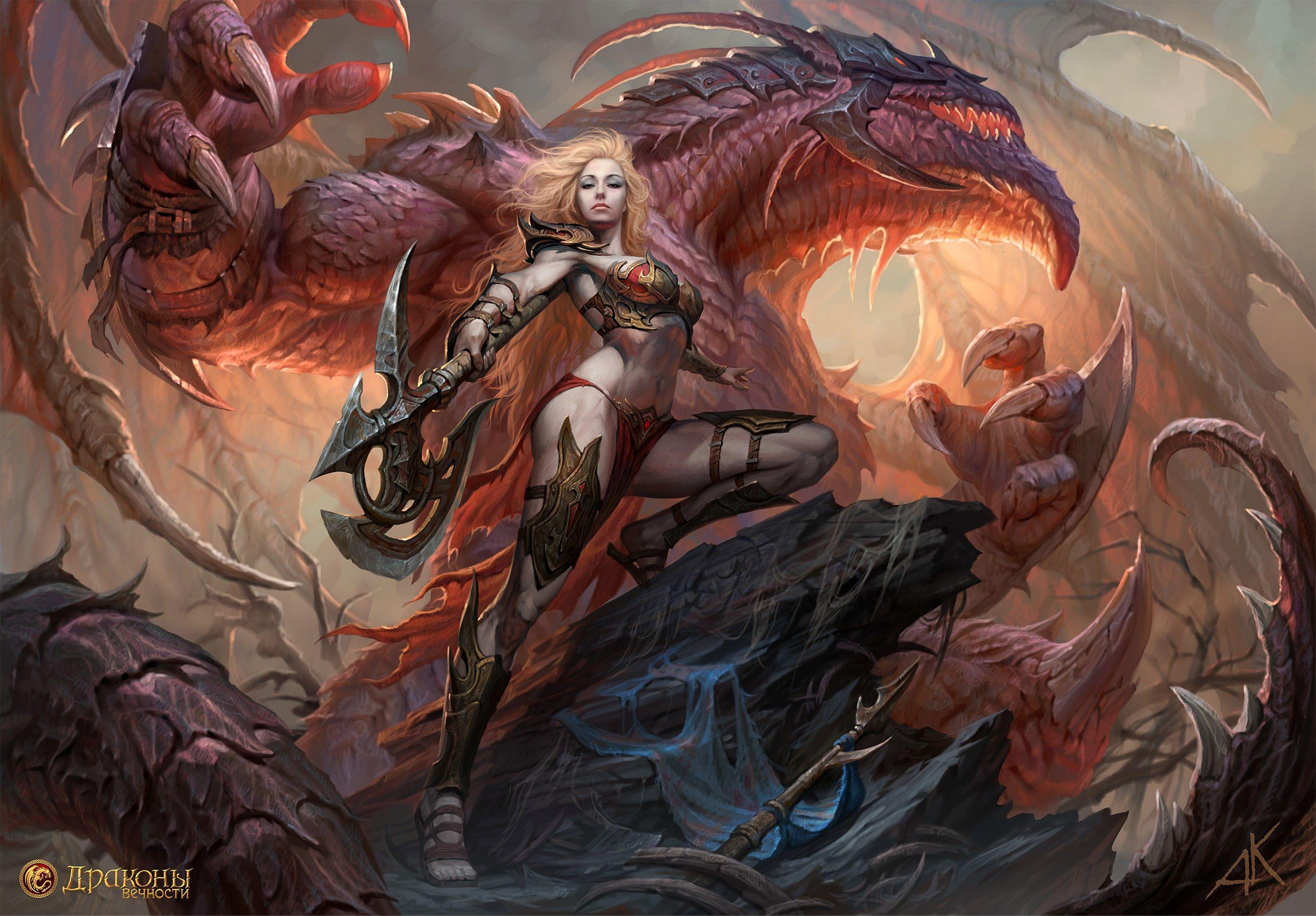 3000x2089 px Axes dragon Magic women High Quality Wallpaper, High